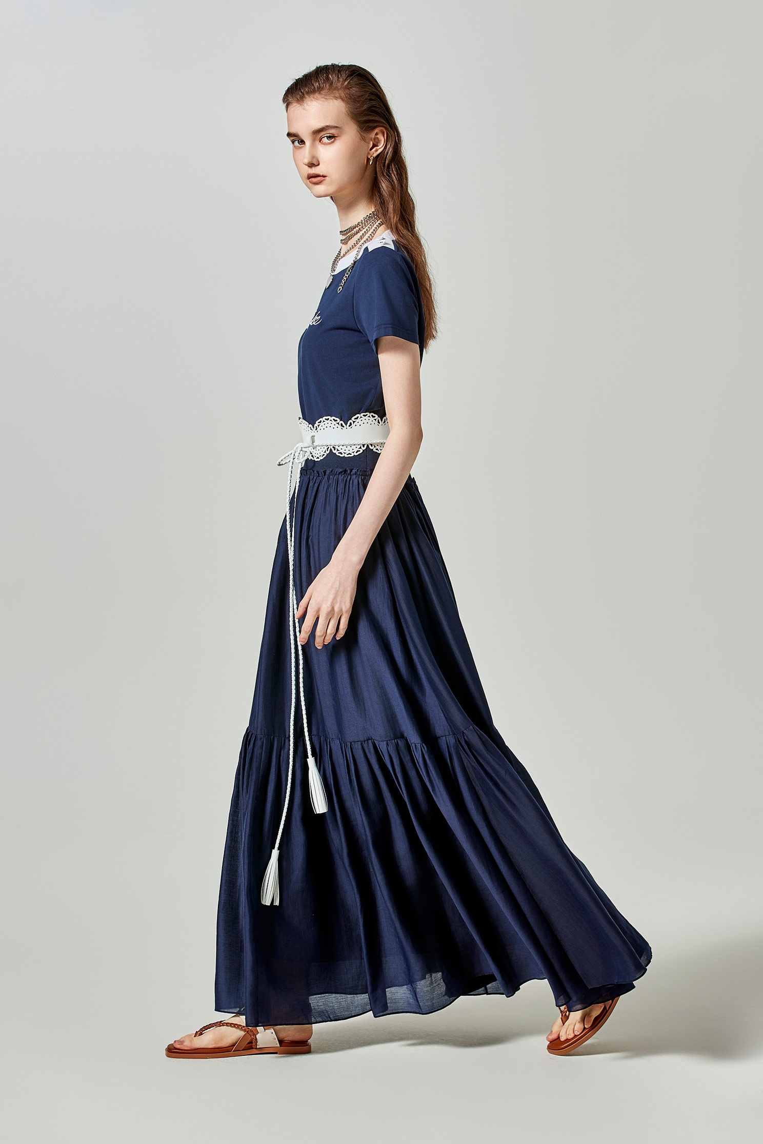 Navy Tiered Maxi SkirtNavy Tiered Maxi Skirt,Season (SS) Look,Layered skirts,Midi skirts