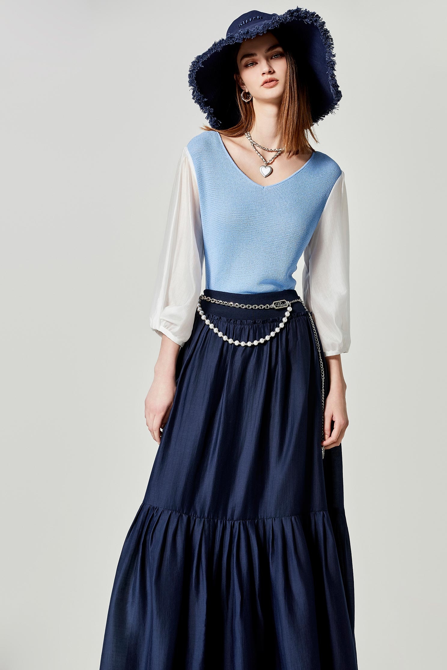 Navy Tiered Maxi SkirtNavy Tiered Maxi Skirt,Season (SS) Look,Layered skirts,Midi skirts