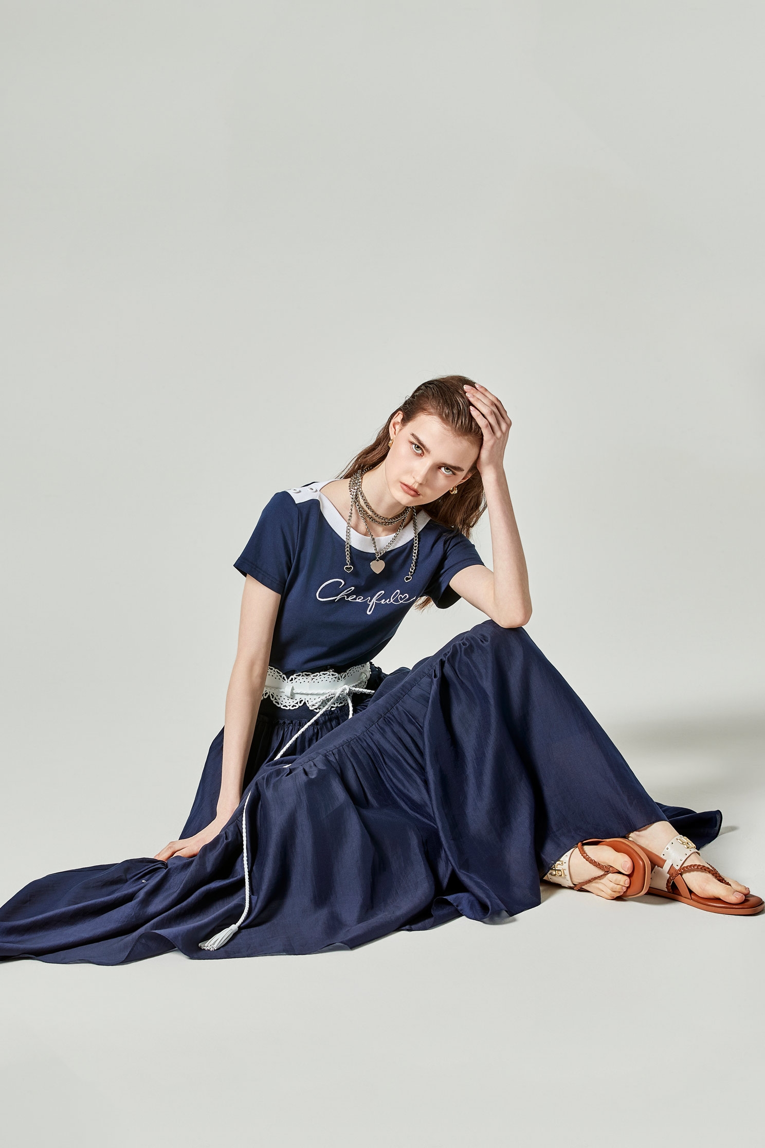 Navy Tiered Maxi SkirtNavy Tiered Maxi Skirt,Season (SS) Look,Layered skirts,Midi skirts