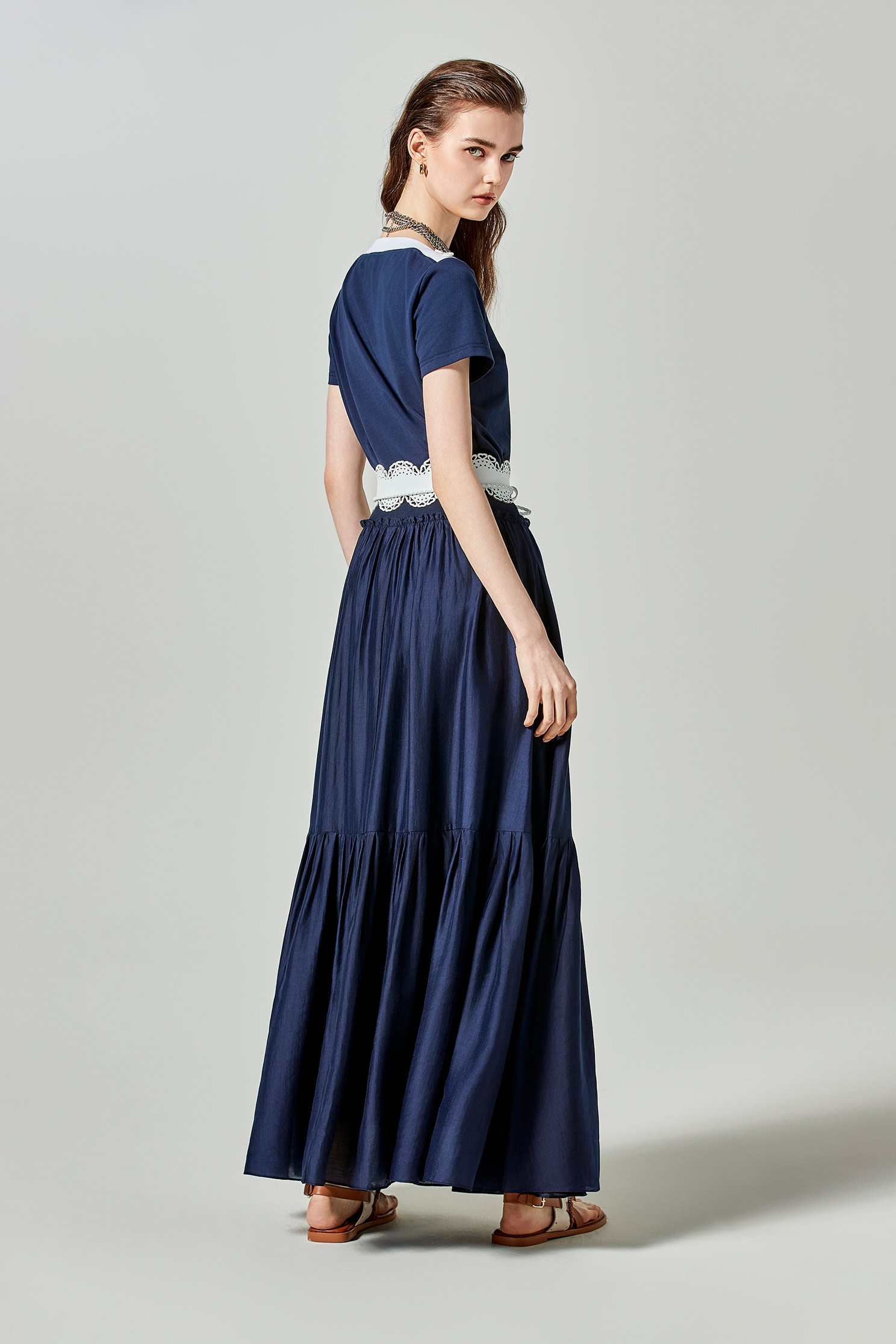 Navy Tiered Maxi SkirtNavy Tiered Maxi Skirt,Season (SS) Look,Layered skirts,Midi skirts