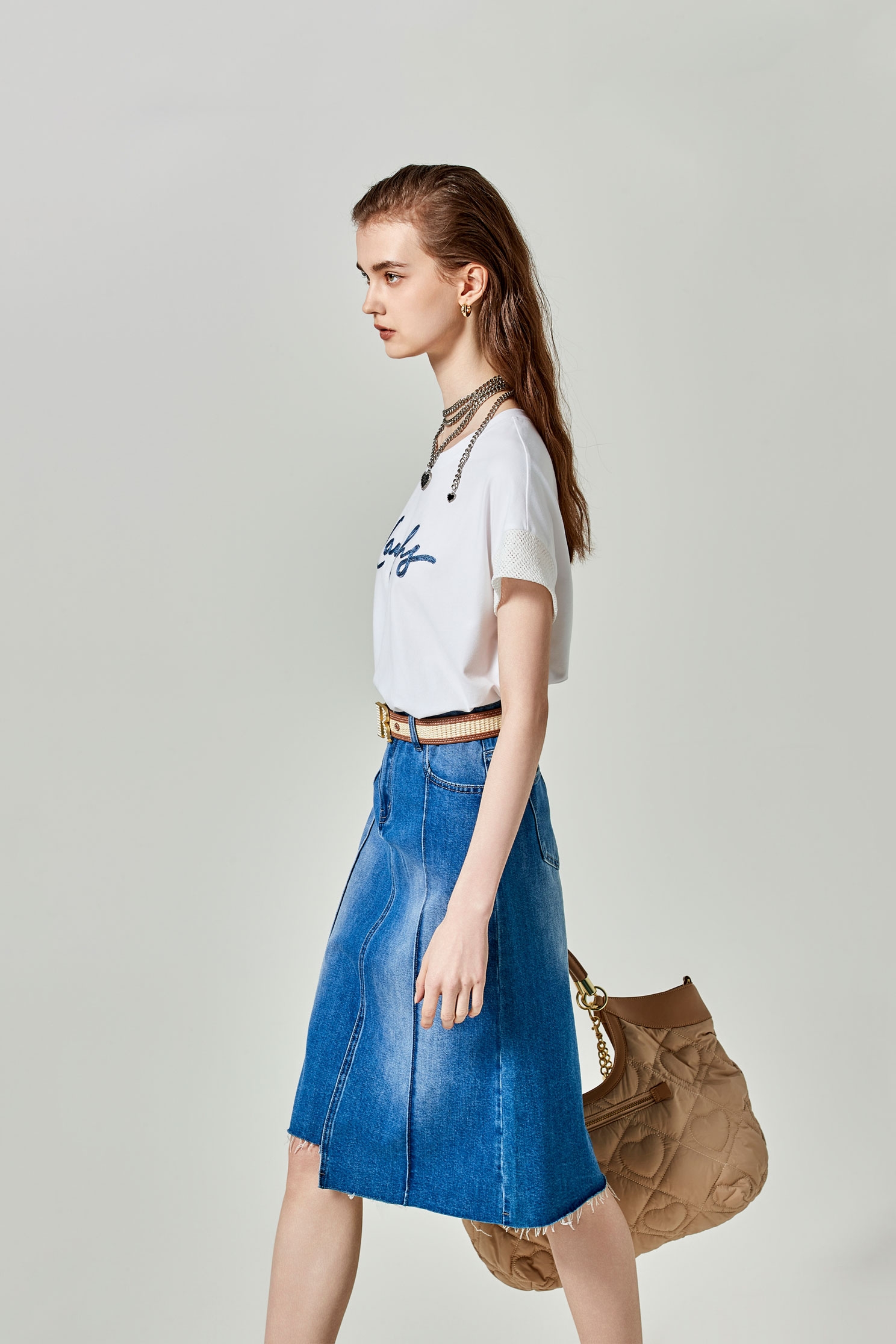 Asymmetric Denim SkirtAsymmetric Denim Skirt,Season (SS) Look,Denim,Denim skirts,Midi skirts