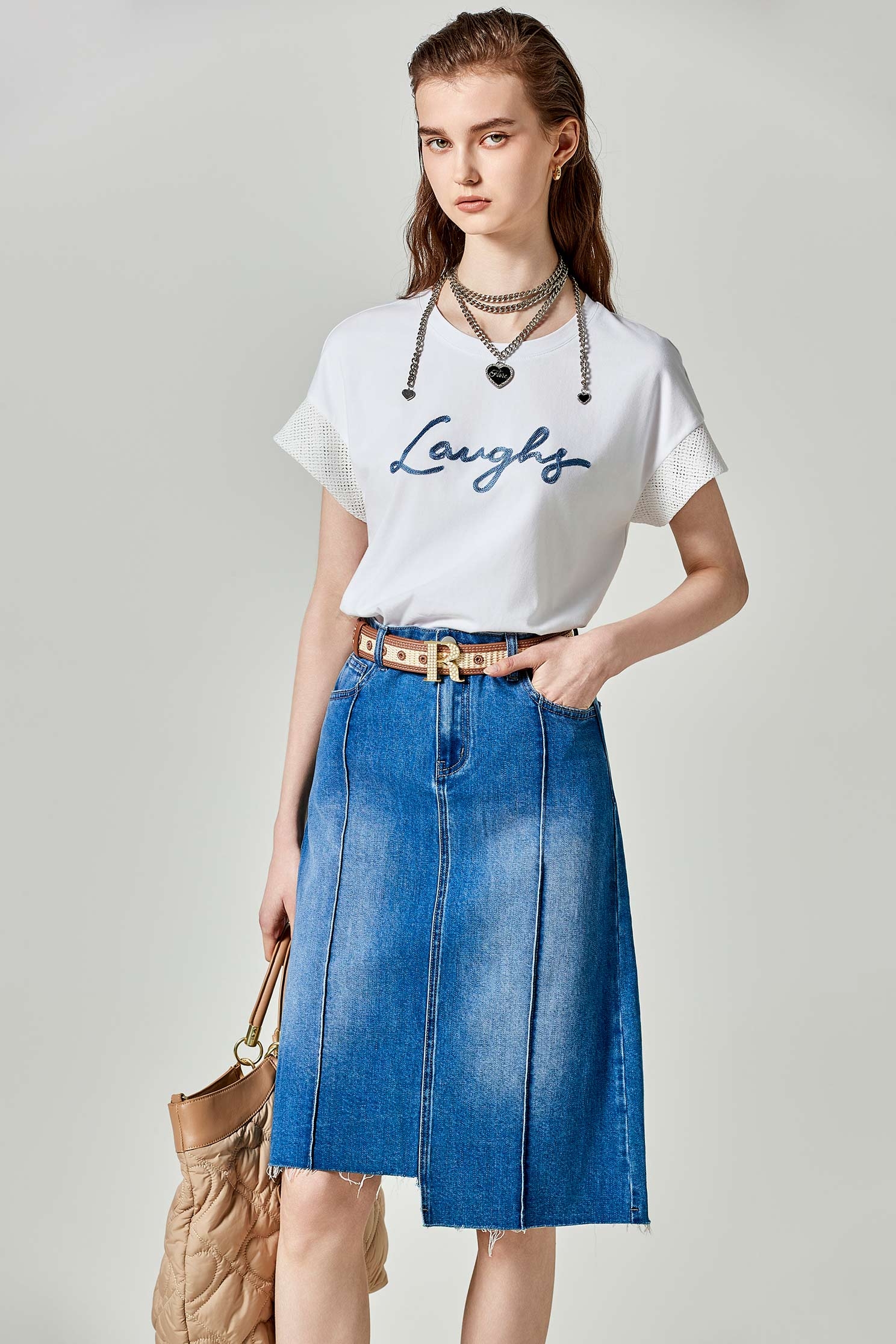 Asymmetric Denim SkirtAsymmetric Denim Skirt,Season (SS) Look,Denim,Denim skirts,Midi skirts