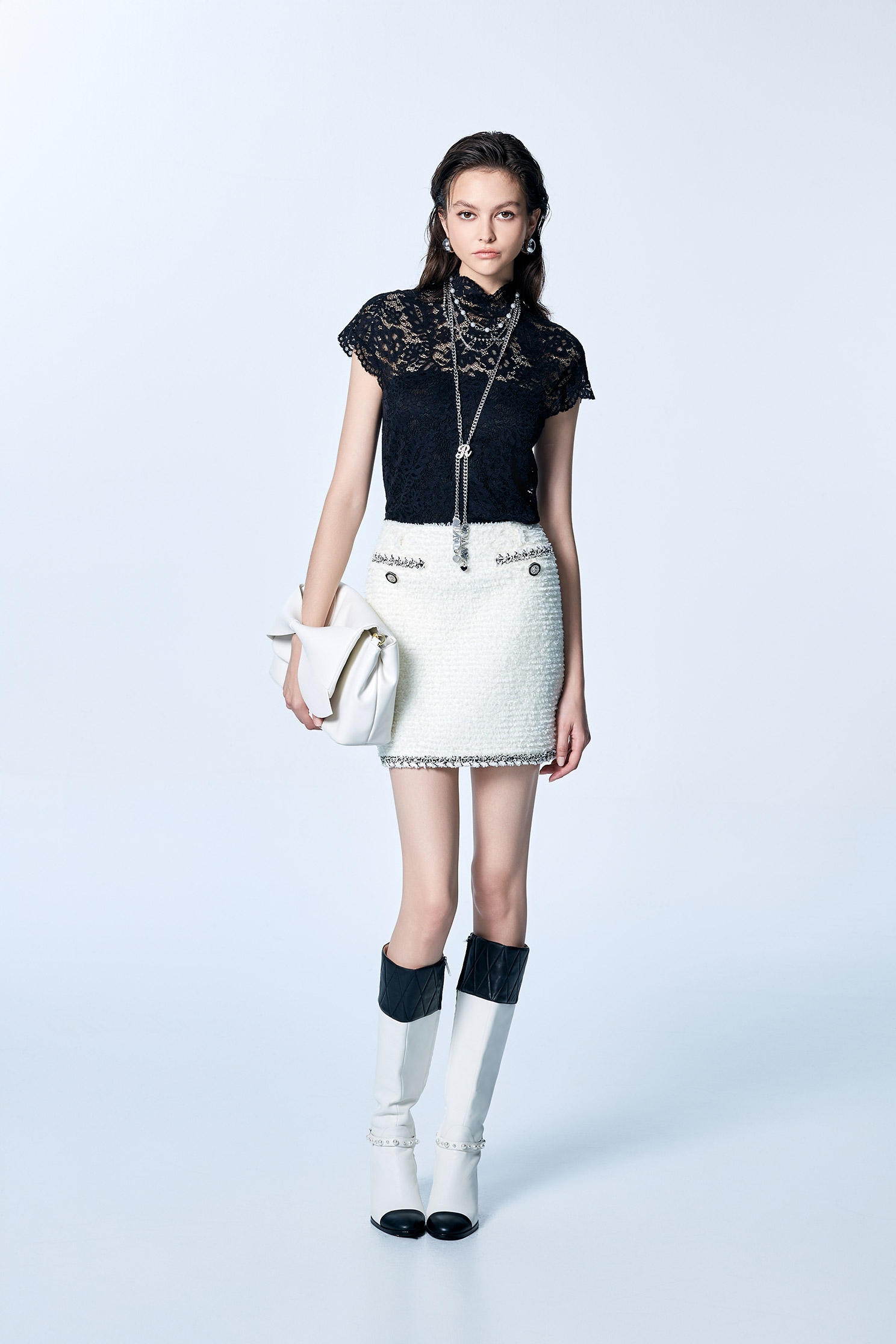 Off White Contrast Trim Tweed SkirtOff White Contrast Trim Tweed Skirt,Season (SS) Look,Mini skirts,Shorts