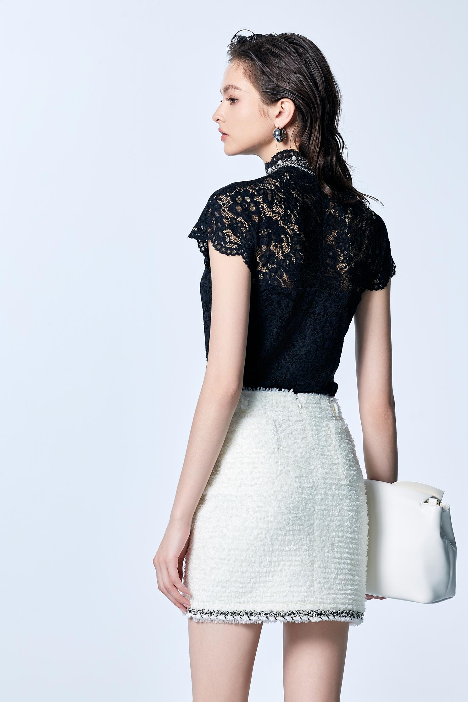 Off White Contrast Trim Tweed SkirtOff White Contrast Trim Tweed Skirt,Season (SS) Look,Mini skirts,Shorts