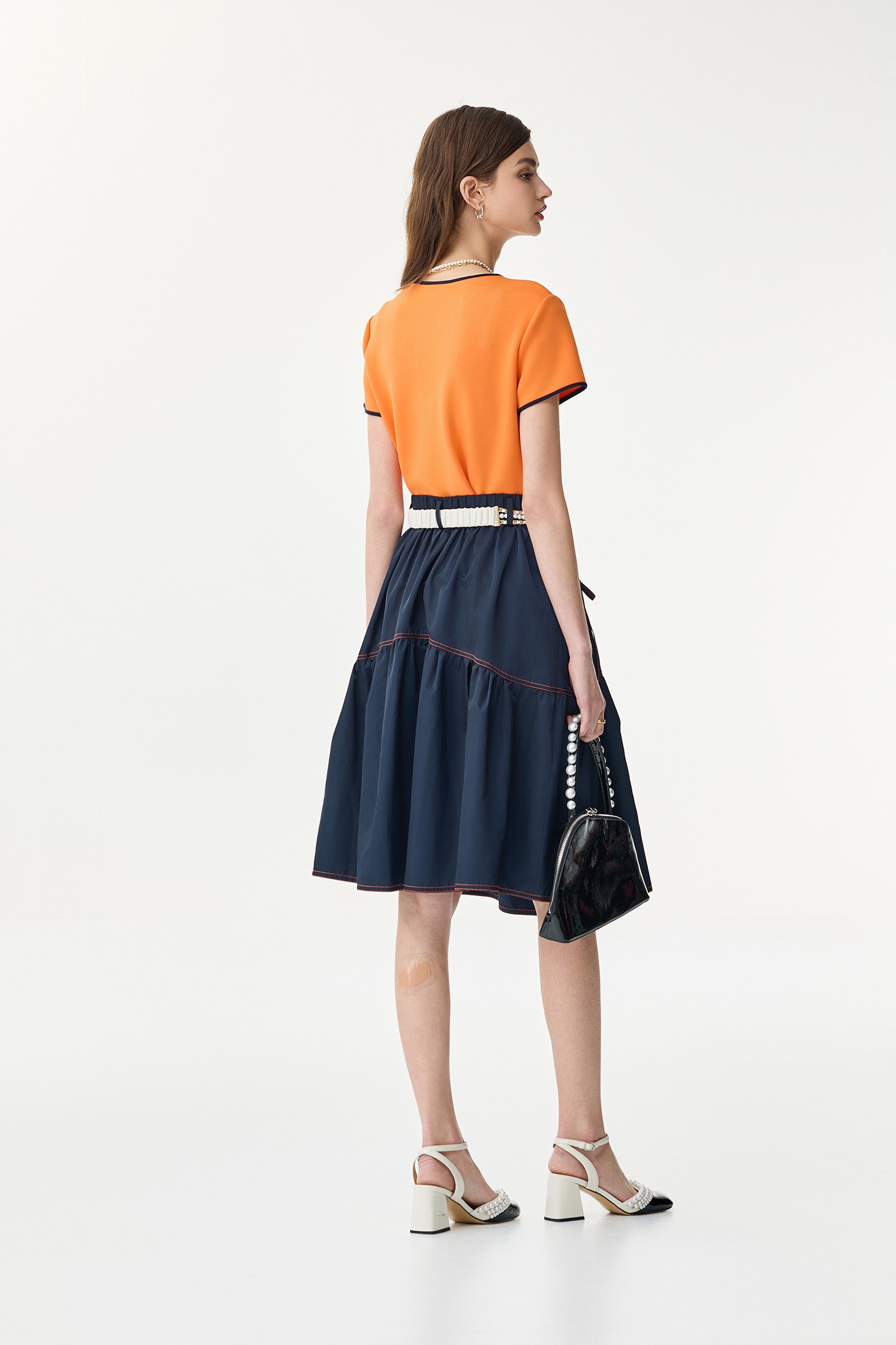 Navy Midi Skirt With Contrast Stitching DetailNavy Midi Skirt With Contrast Stitching Detail,Season (SS) Look,Tutu skirts,Midi skirts