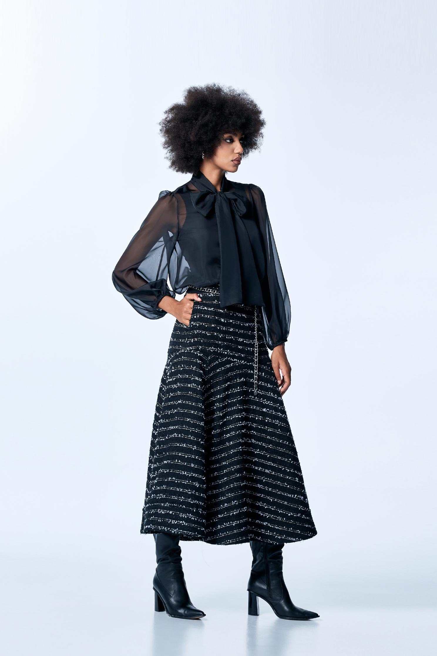 Contrast Fray Trim Maxi Tweed SkirtContrast Fray Trim Maxi Tweed Skirt,Season (SS) Look,pearl,Midi skirts