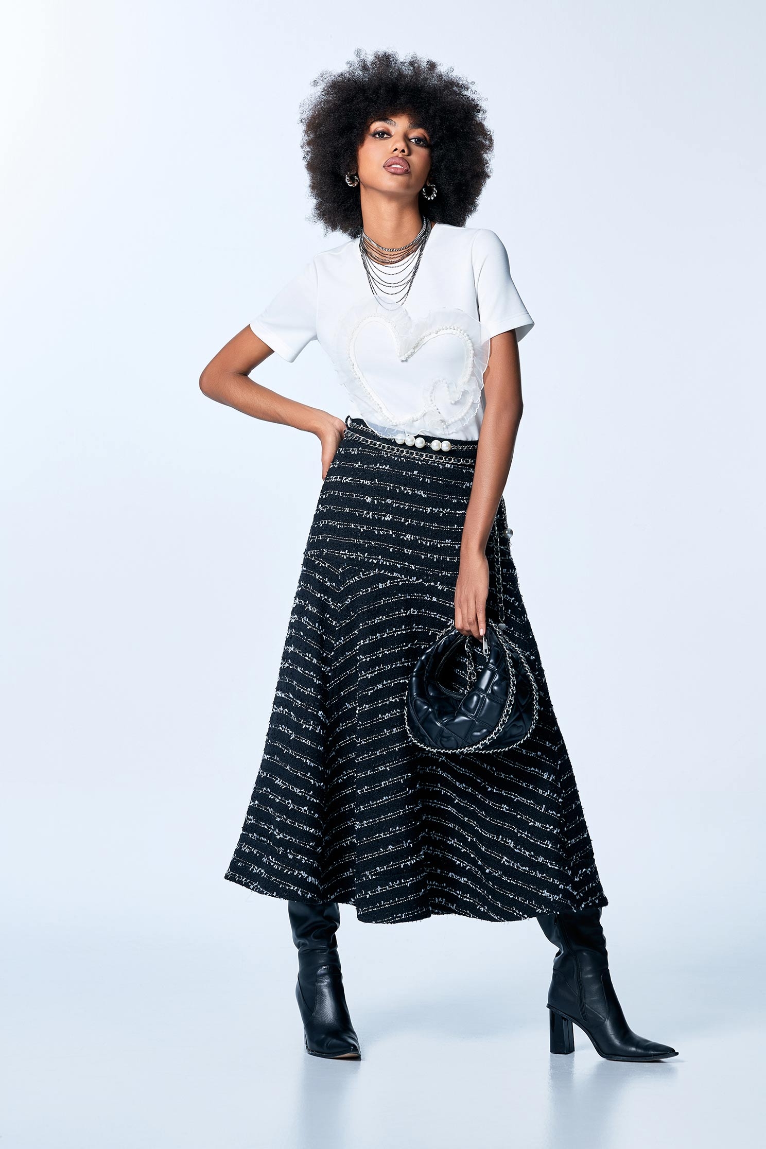 Contrast Fray Trim Maxi Tweed SkirtContrast Fray Trim Maxi Tweed Skirt,Season (SS) Look,pearl,Midi skirts