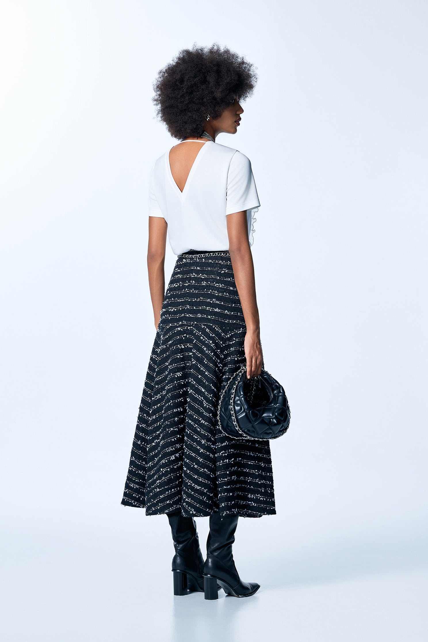 Contrast Fray Trim Maxi Tweed SkirtContrast Fray Trim Maxi Tweed Skirt,Season (SS) Look,pearl,Midi skirts