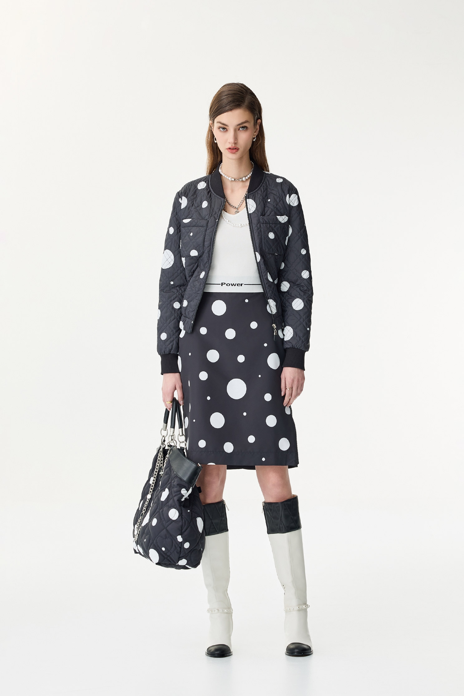 White Polka Dot Classic Pencil SkirtWhite Polka Dot Classic Pencil Skirt,Season (SS) Look,Pencil skirts