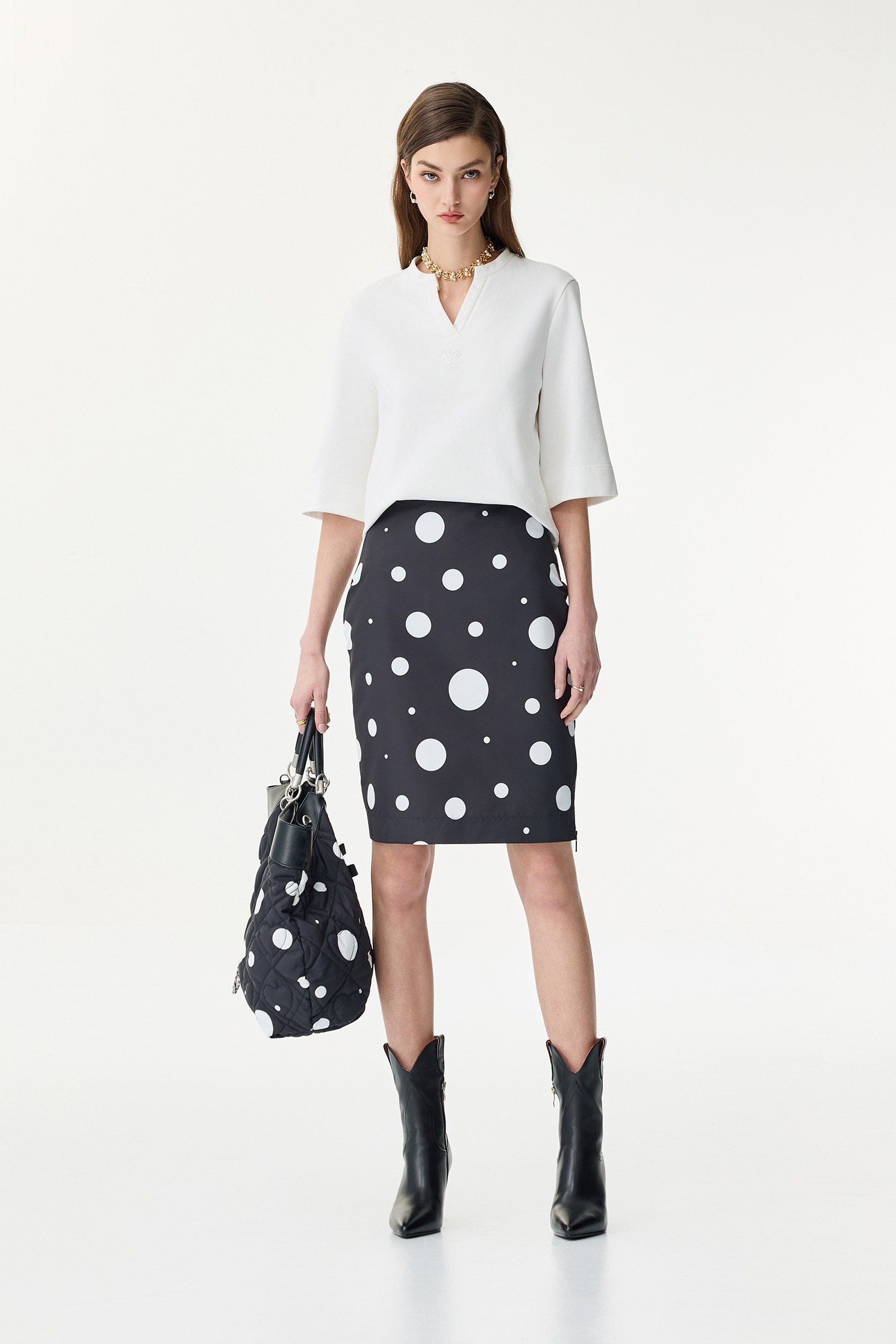 White Polka Dot Classic Pencil SkirtWhite Polka Dot Classic Pencil Skirt,Season (SS) Look,Pencil skirts