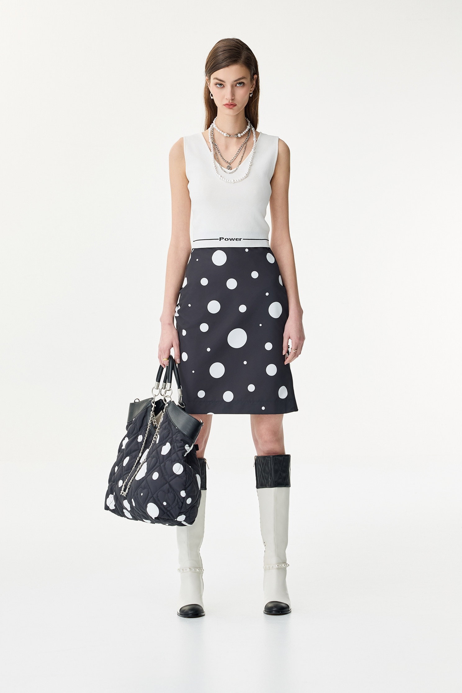 White Polka Dot Classic Pencil SkirtWhite Polka Dot Classic Pencil Skirt,Season (SS) Look,Pencil skirts