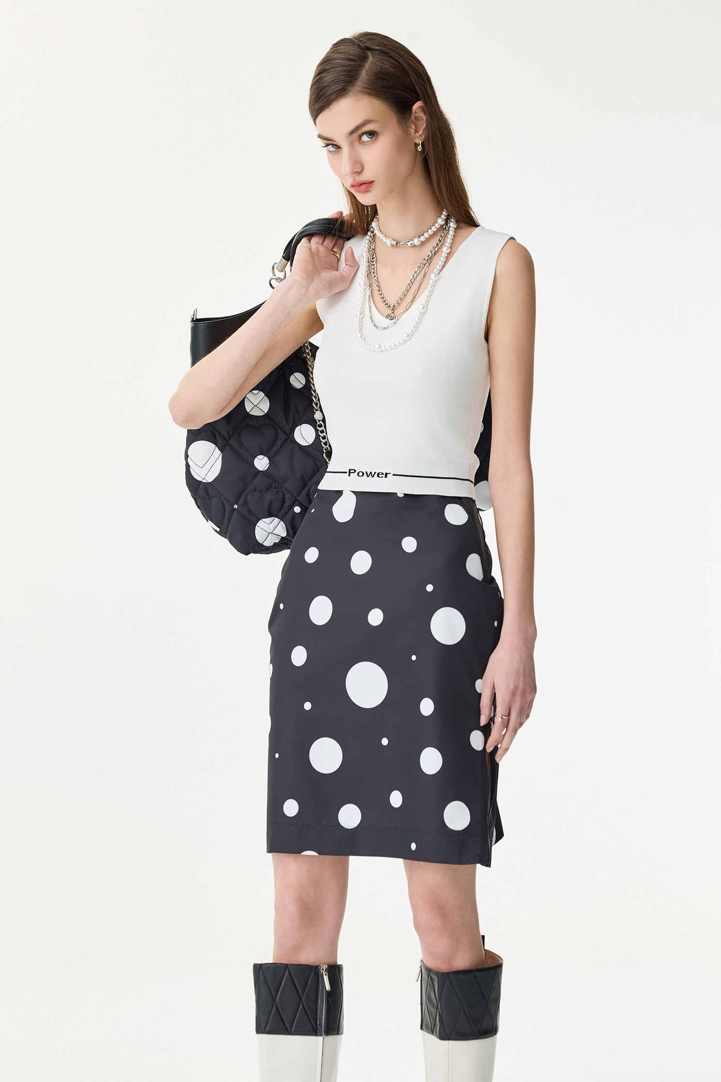 White Polka Dot Classic Pencil SkirtWhite Polka Dot Classic Pencil Skirt,Season (SS) Look,Pencil skirts