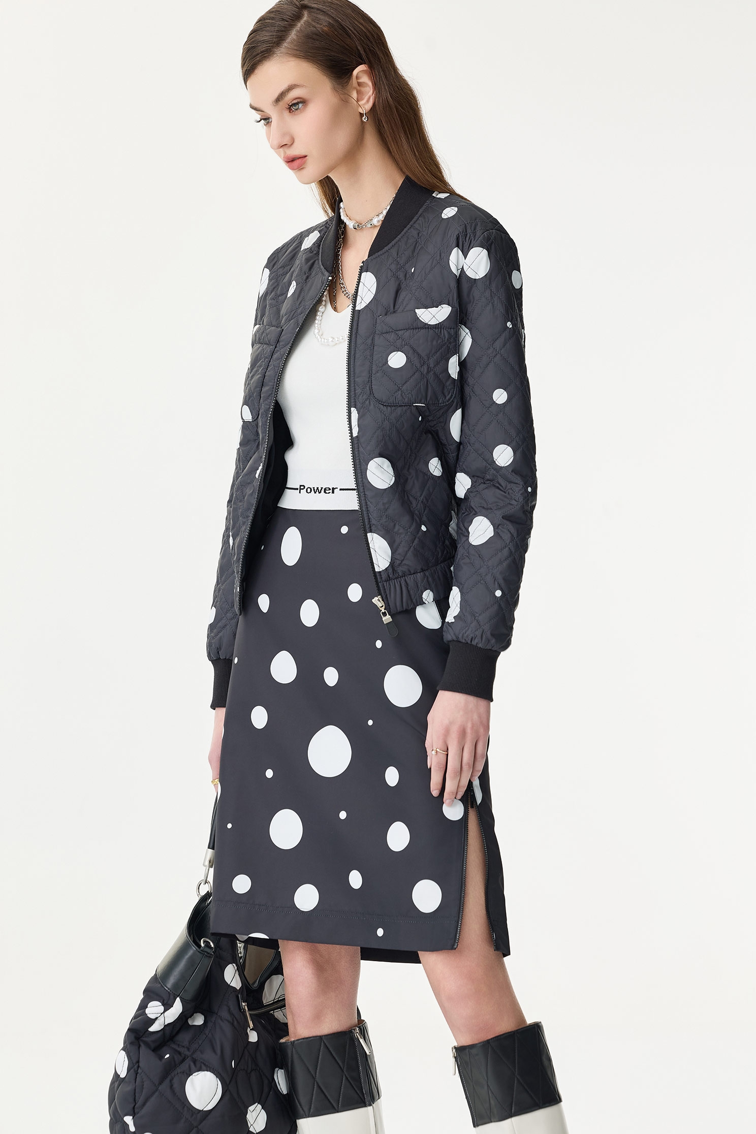 White Polka Dot Classic Pencil SkirtWhite Polka Dot Classic Pencil Skirt,Season (SS) Look,Pencil skirts