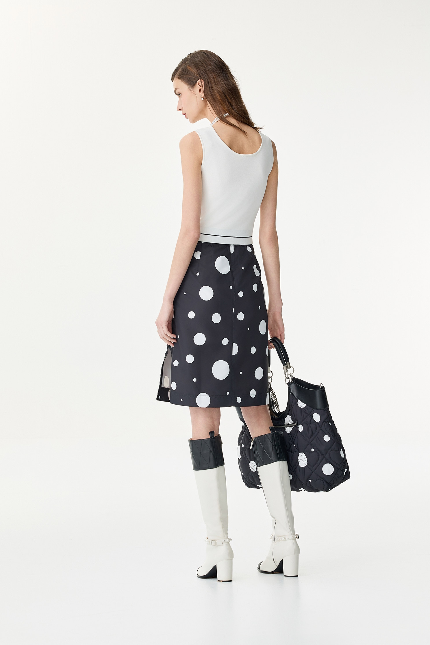 White Polka Dot Classic Pencil SkirtWhite Polka Dot Classic Pencil Skirt,Season (SS) Look,Pencil skirts