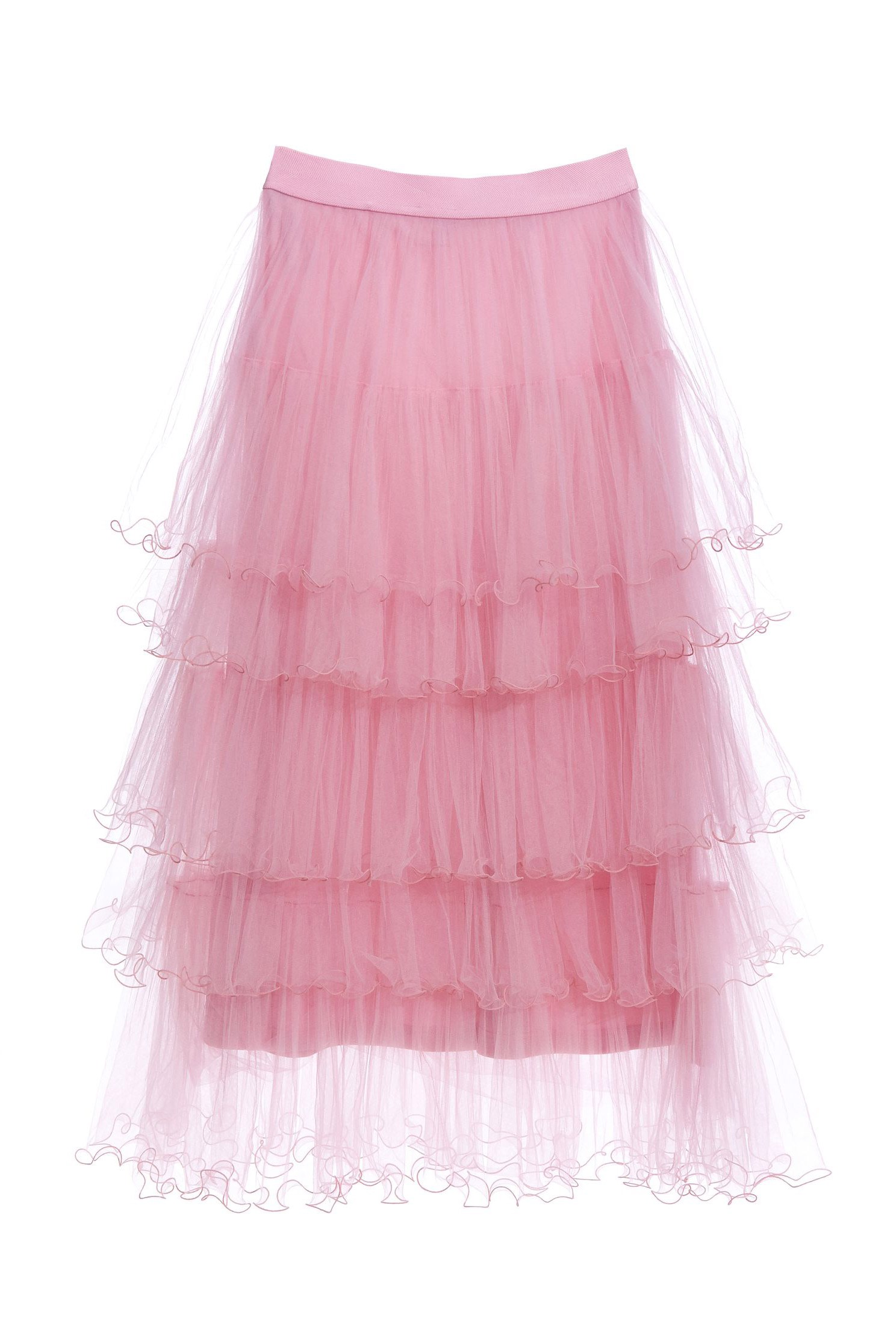 Layered Tulle Ruffle SkirtRuffled mesh long skirt,Restock,iROO LIVE,Season (AW) Look,Pink,Tutu skirts,Mesh fabric,Midi skirts