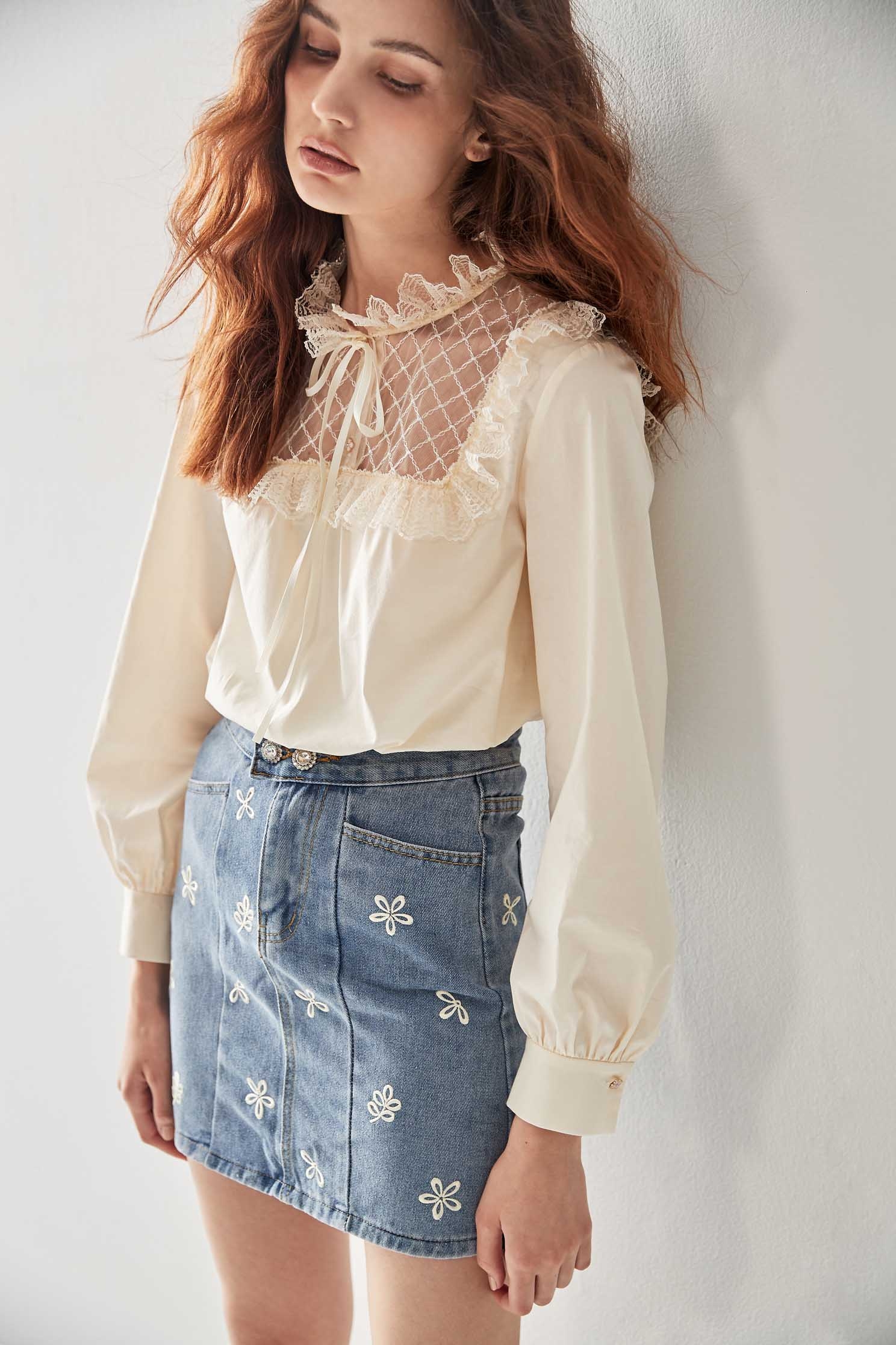 Floral Embroidered Denim SkirtDenim short skirt with embroidery,Embroidered,Denim,Denim mini skirts,Denim skirts,Mini skirts,Season (AW) Look,Valentine,Embroidered