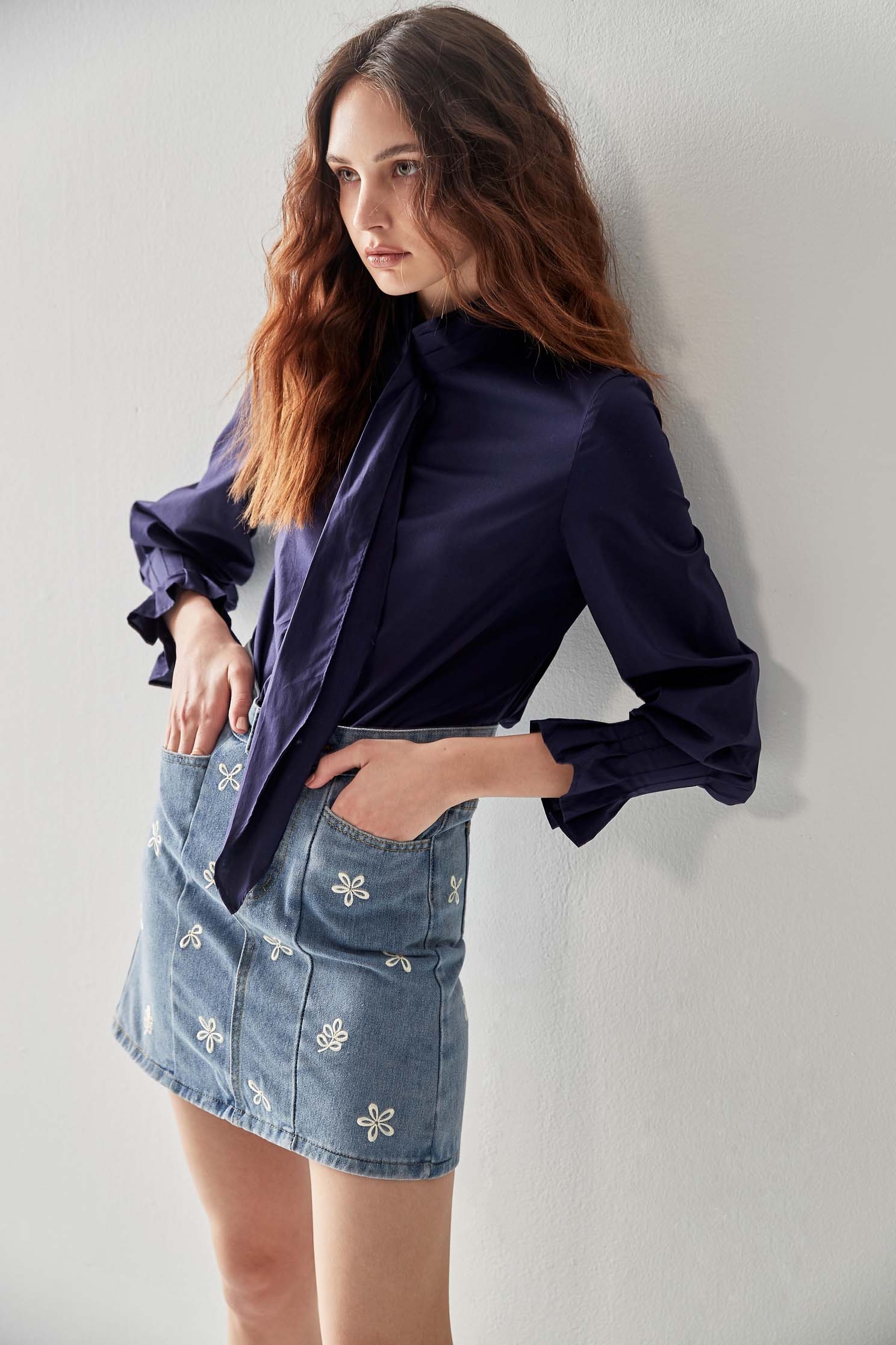 Floral Embroidered Denim SkirtDenim short skirt with embroidery,Embroidered,Denim,Denim mini skirts,Denim skirts,Mini skirts,Season (AW) Look,Valentine,Embroidered