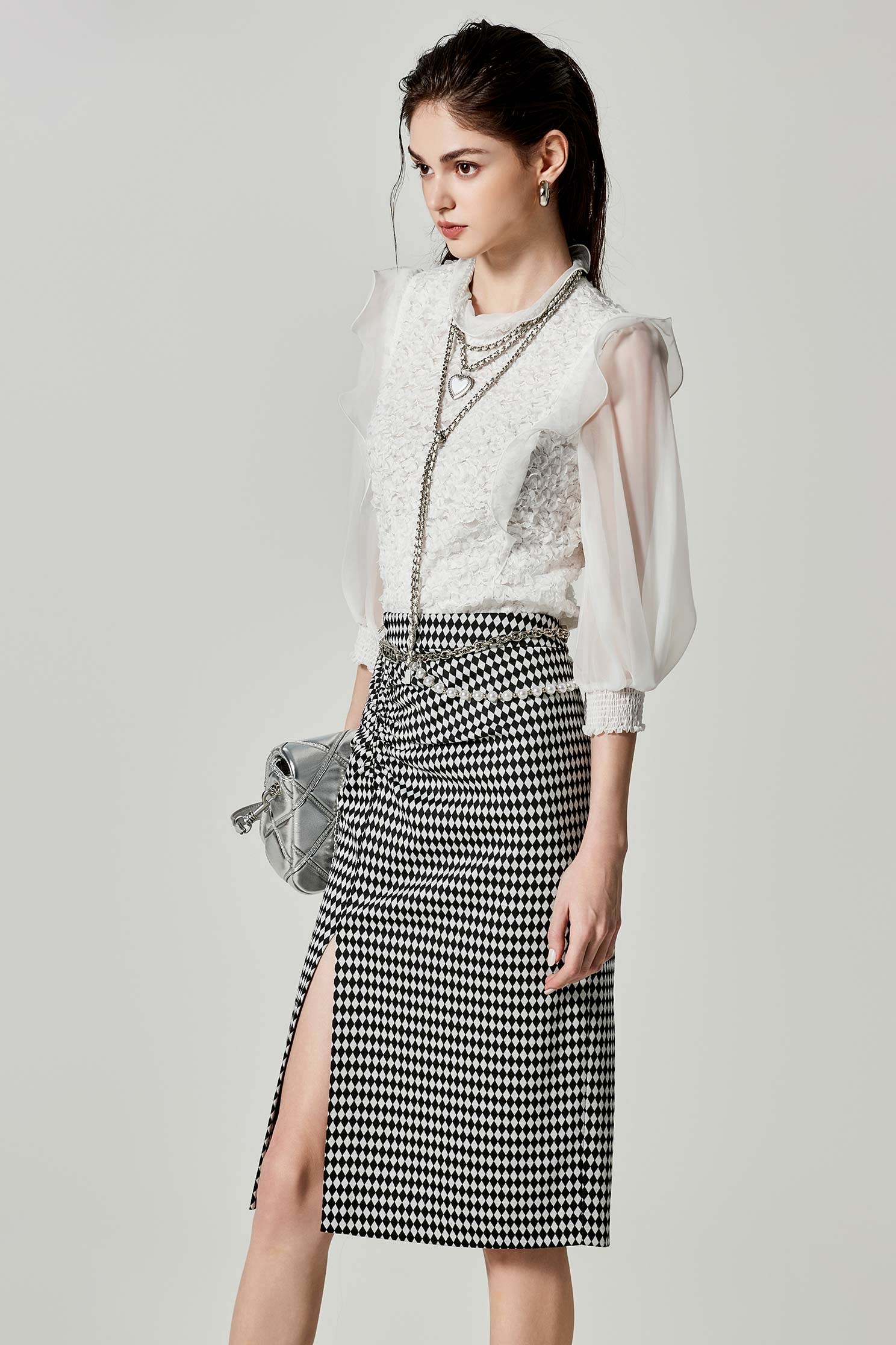 Side Slit Diamond Pattern Pencil SkirtSide Slit Diamond Pattern Pencil Skirt,Season (SS) Look,Pencil skirts