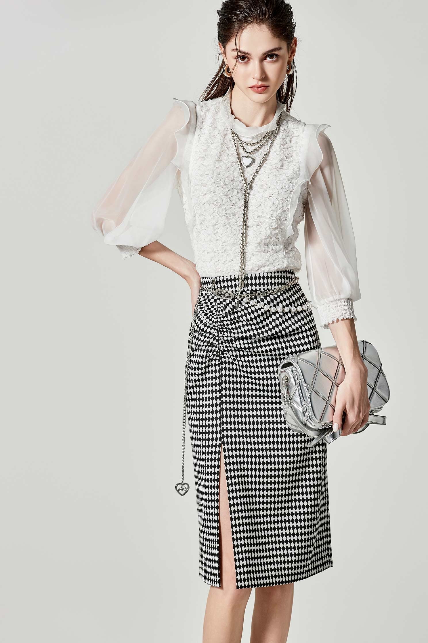 Side Slit Diamond Pattern Pencil SkirtSide Slit Diamond Pattern Pencil Skirt,Season (SS) Look,Pencil skirts