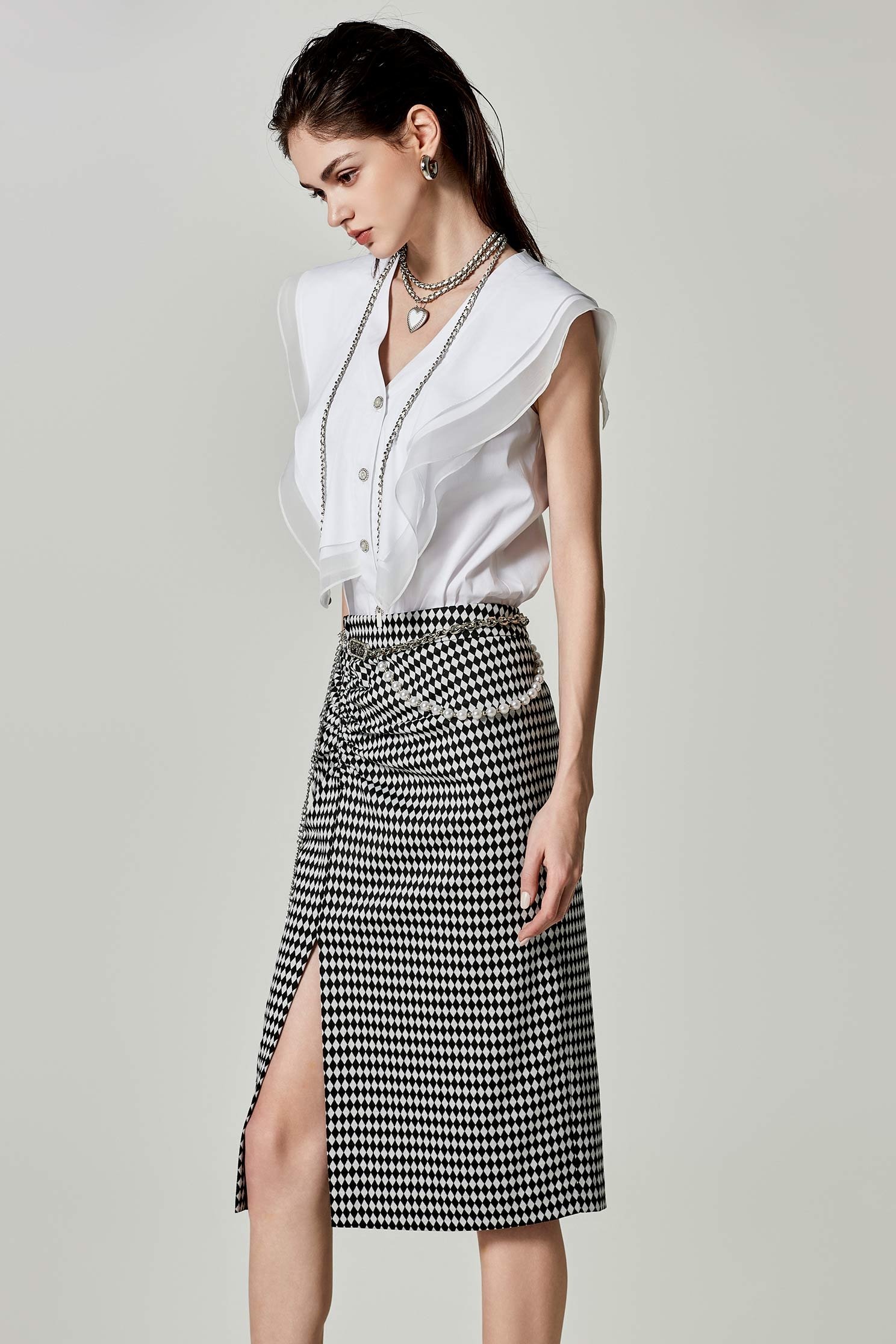 Side Slit Diamond Pattern Pencil SkirtSide Slit Diamond Pattern Pencil Skirt,Season (SS) Look,Pencil skirts