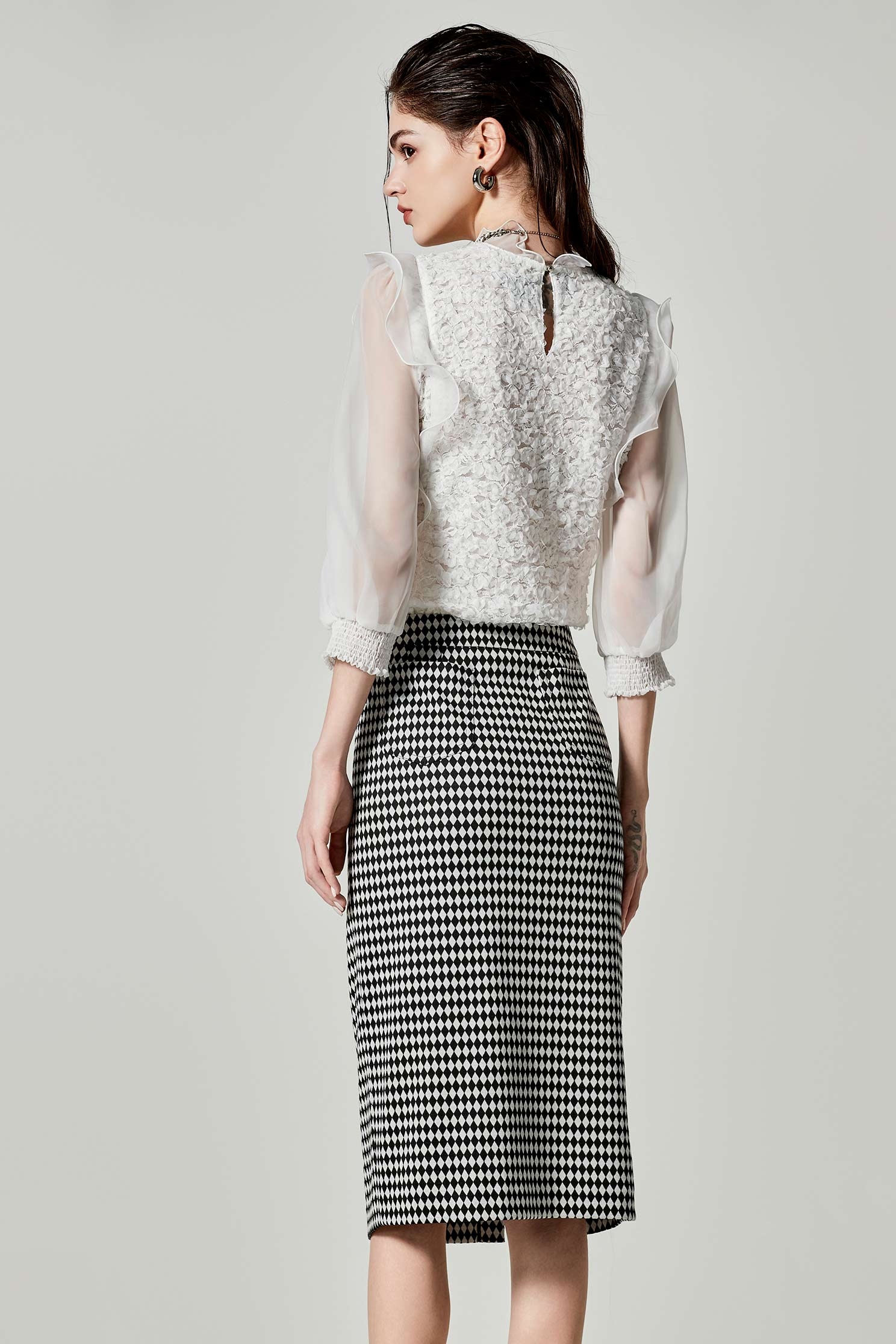 Side Slit Diamond Pattern Pencil SkirtSide Slit Diamond Pattern Pencil Skirt,Season (SS) Look,Pencil skirts