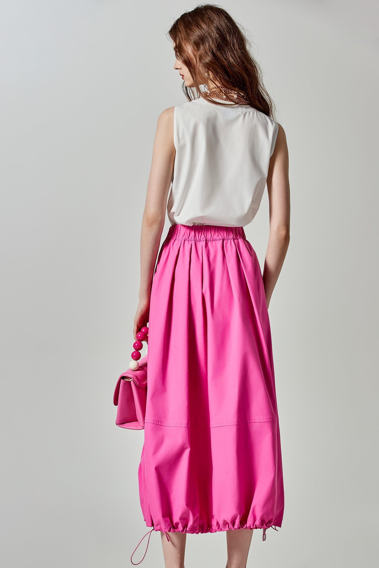 Drawstring Hem Pink SkirtDrawstring Hem Pink Skirt,Season (SS) Look,Tutu skirts,Midi skirts