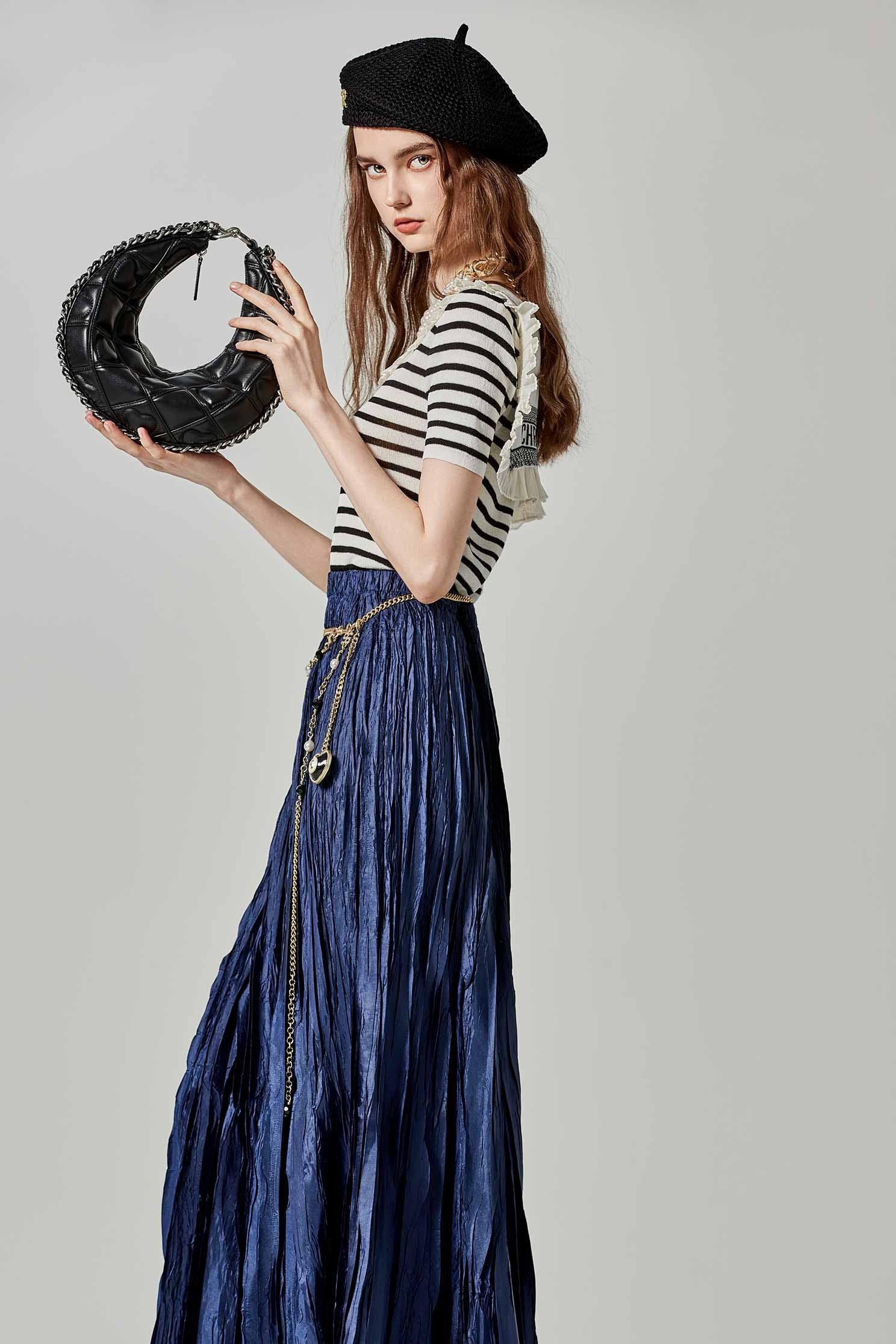 Irregular Pleated Elastic Waist SkirtIrregular Pleated Elastic Waist Skirt,Season (SS) Look,Pleated skirts,Midi skirts