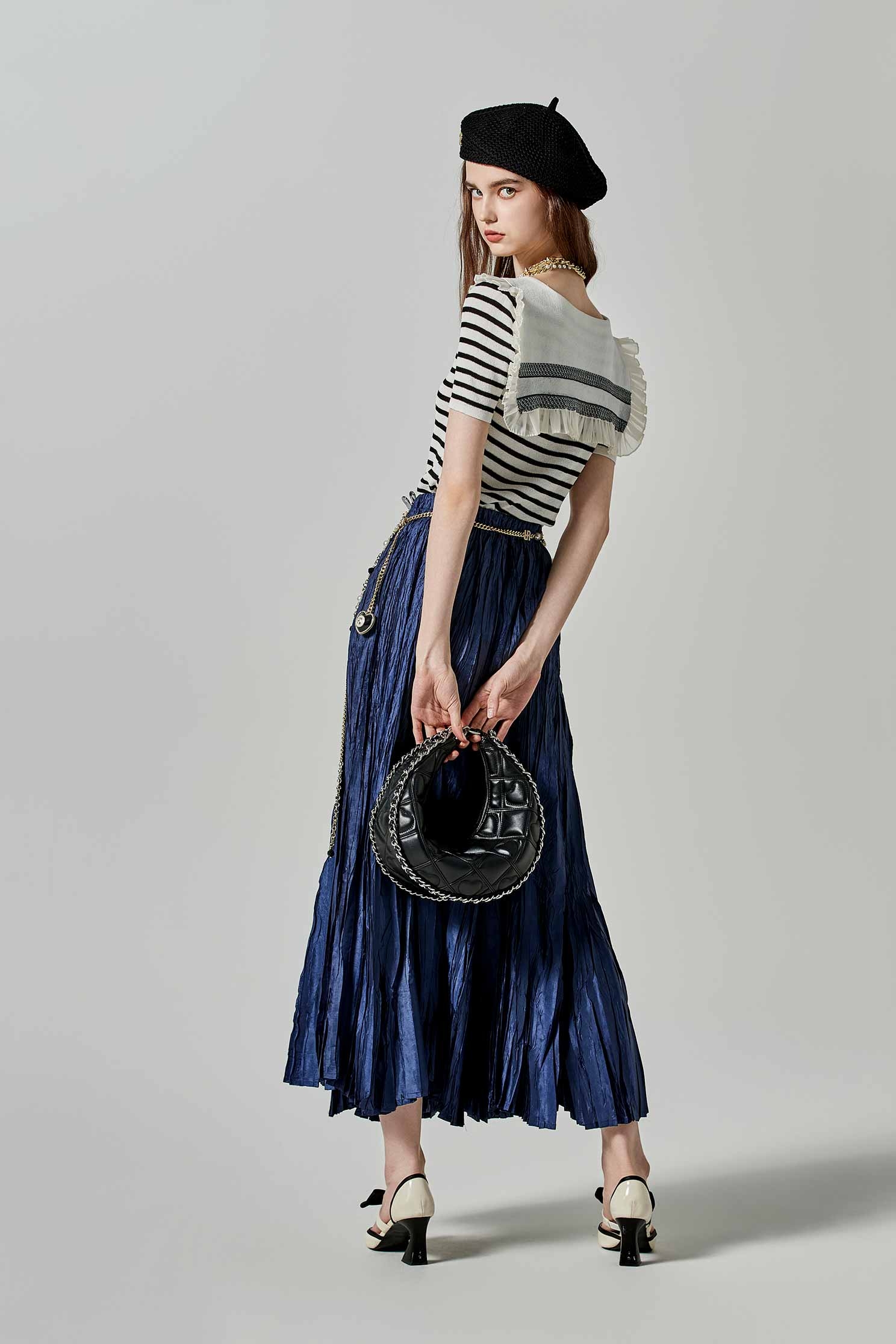 Irregular Pleated Elastic Waist SkirtIrregular Pleated Elastic Waist Skirt,Season (SS) Look,Pleated skirts,Midi skirts