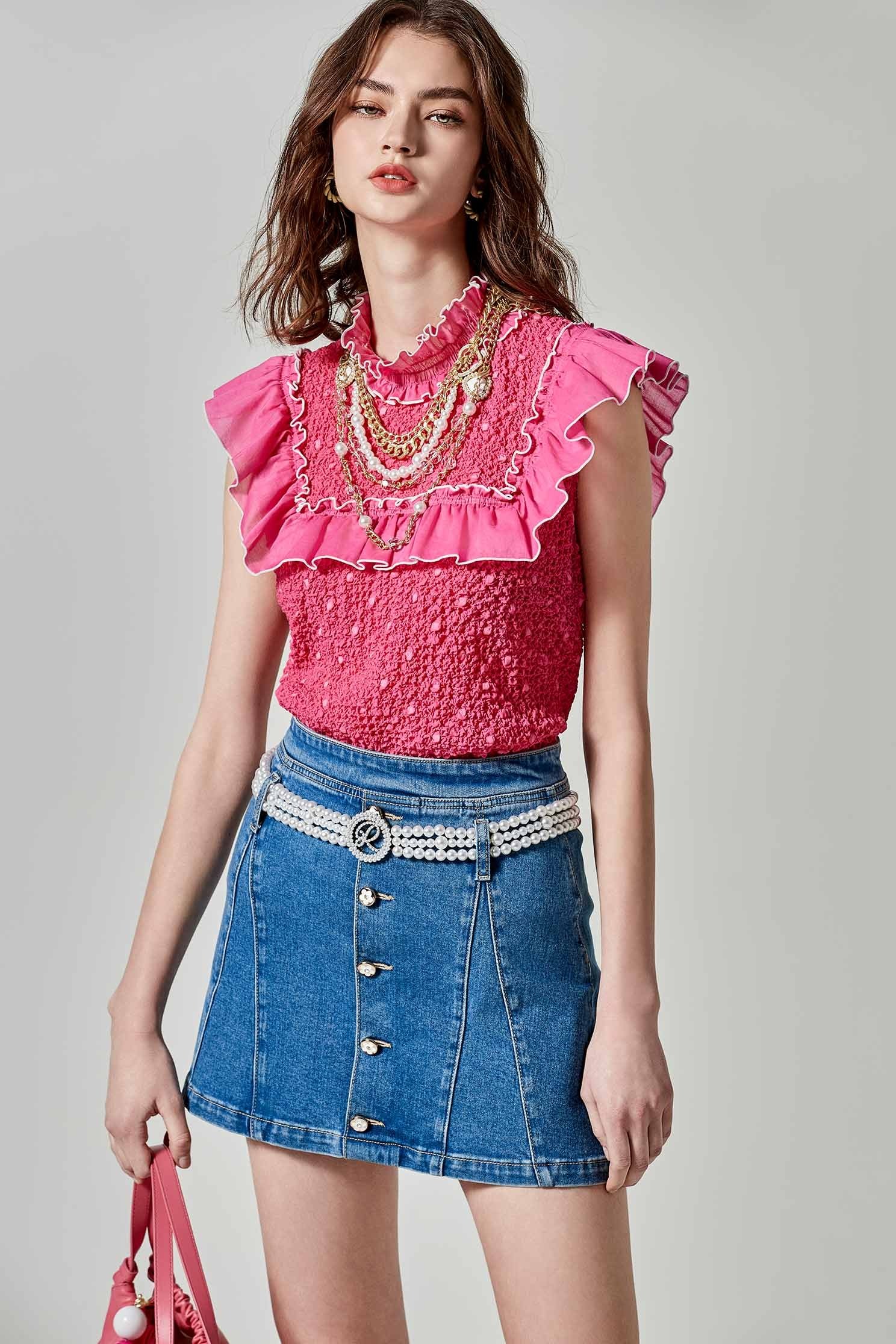 Belted Mini Denim SkirtBelted Mini Denim Skirt,Season (SS) Look,Denim,Denim mini skirts,Denim skirts,pearl,Mini skirts,Belts