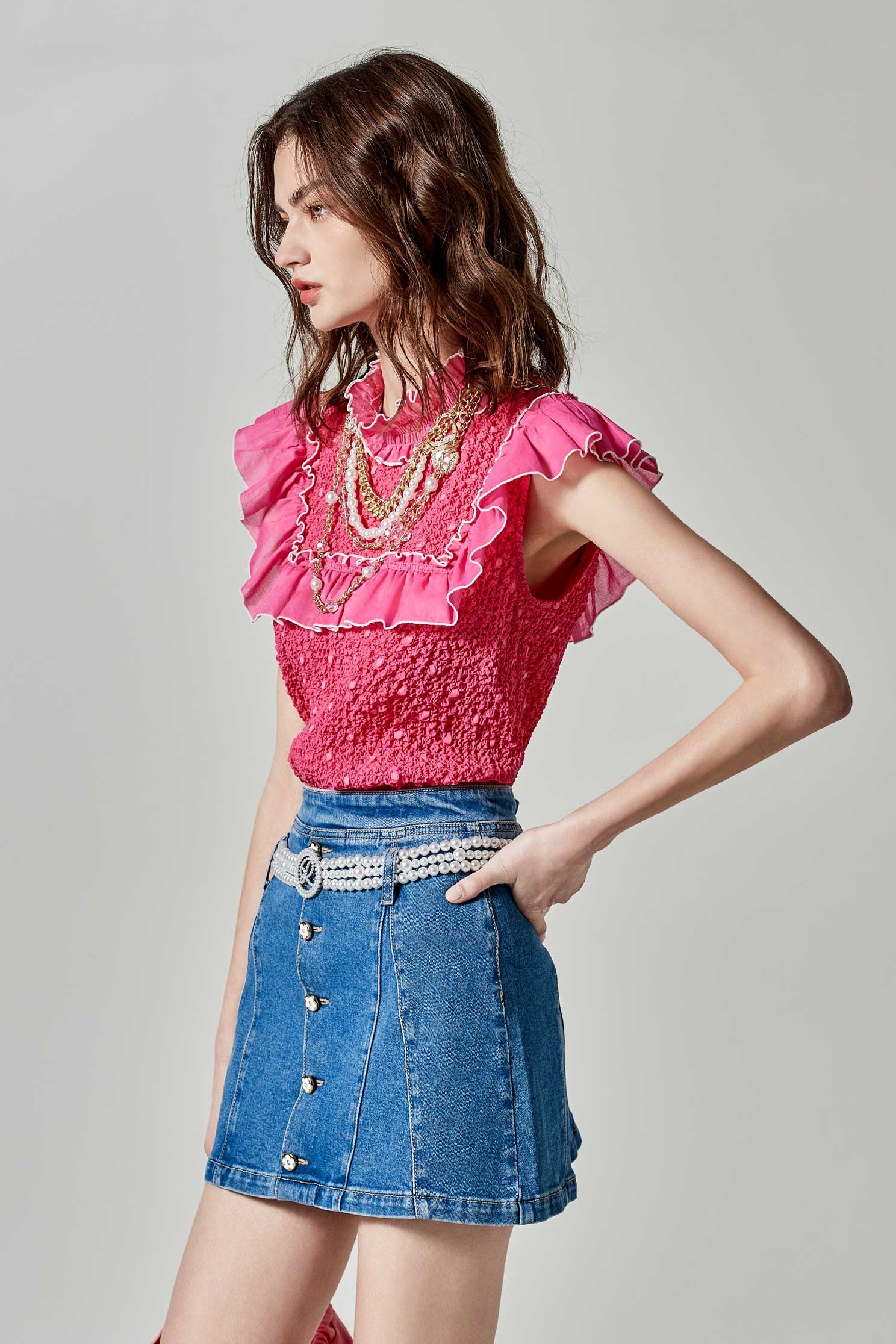 Belted Mini Denim SkirtBelted Mini Denim Skirt,Season (SS) Look,Denim,Denim mini skirts,Denim skirts,pearl,Mini skirts,Belts