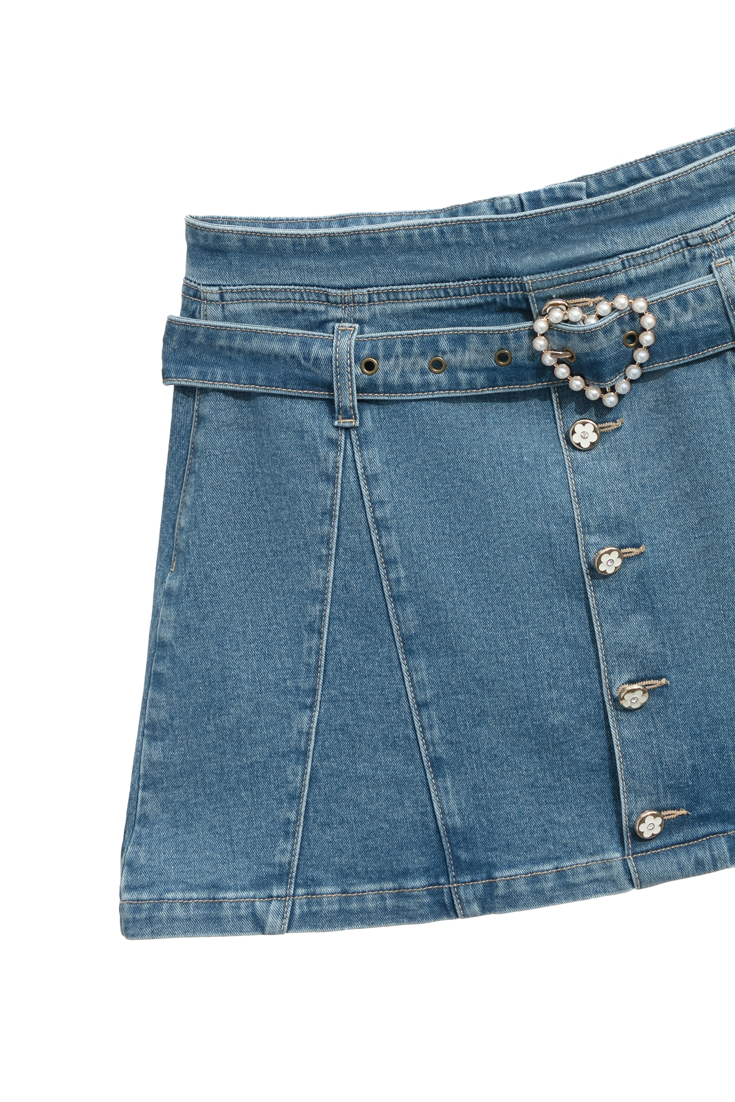 Belted Mini Denim SkirtBelted Mini Denim Skirt,Season (SS) Look,Denim,Denim mini skirts,Denim skirts,pearl,Mini skirts,Belts