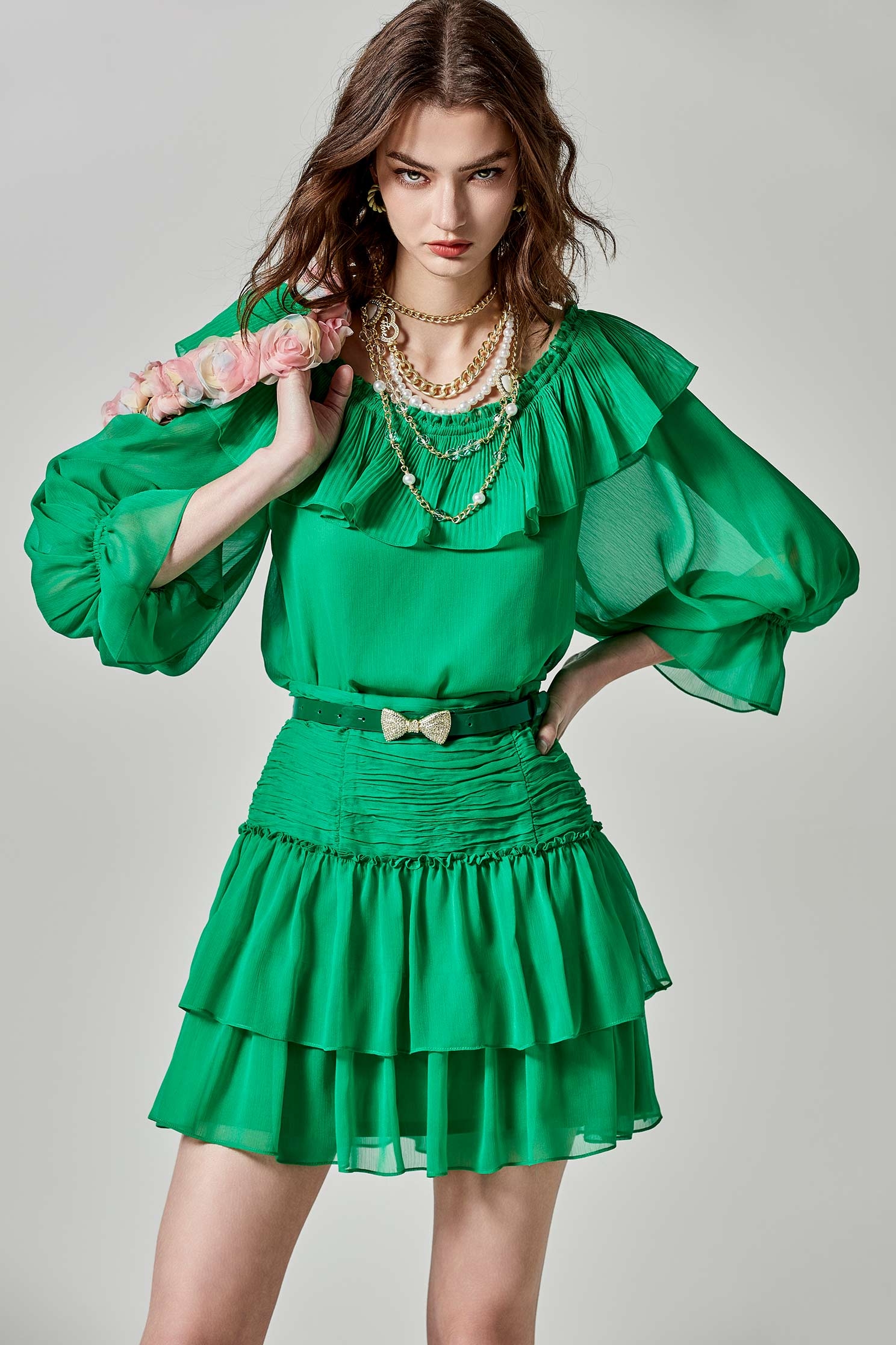 Irregular Pleated Chiffon Tiered SkirtIrregular Pleated Chiffon Tiered Skirt,Season (SS) Look,Mini skirts,Chiffon