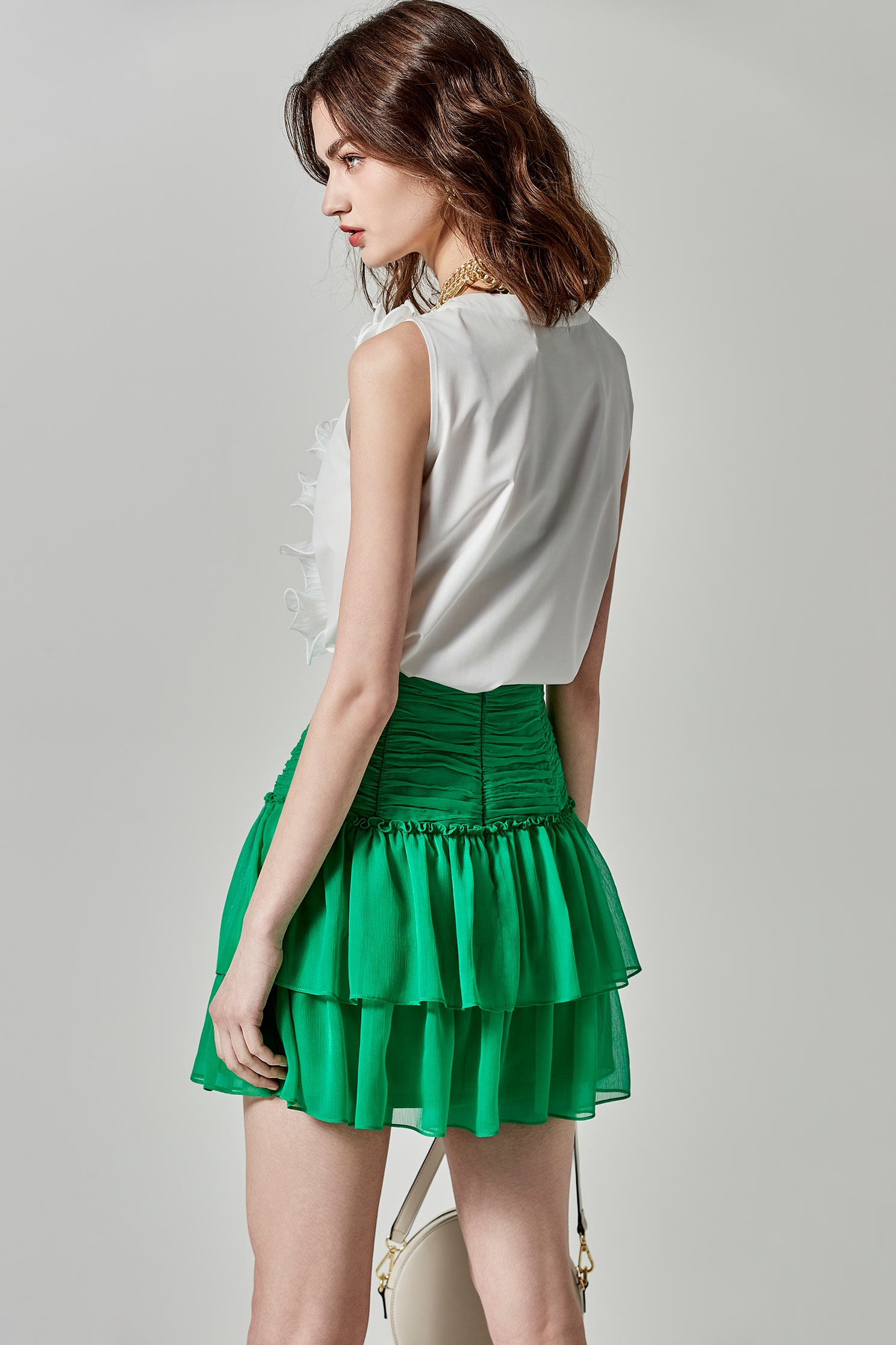 Irregular Pleated Chiffon Tiered SkirtIrregular Pleated Chiffon Tiered Skirt,Season (SS) Look,Mini skirts,Chiffon