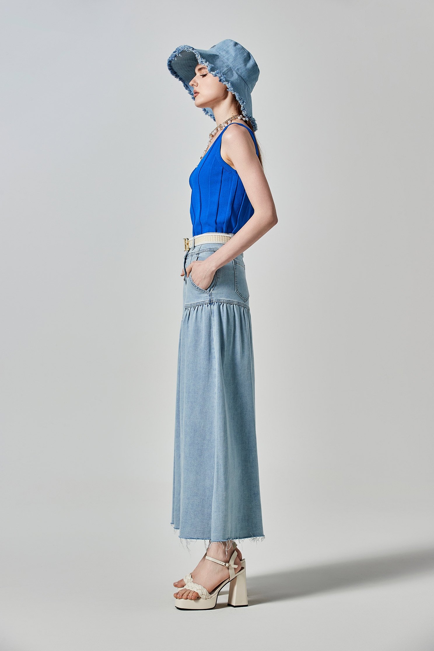 Button Front Maxi Denim SkirtButton Front Maxi Denim Skirt,Season (SS) Look,Denim,Denim skirts,Midi skirts