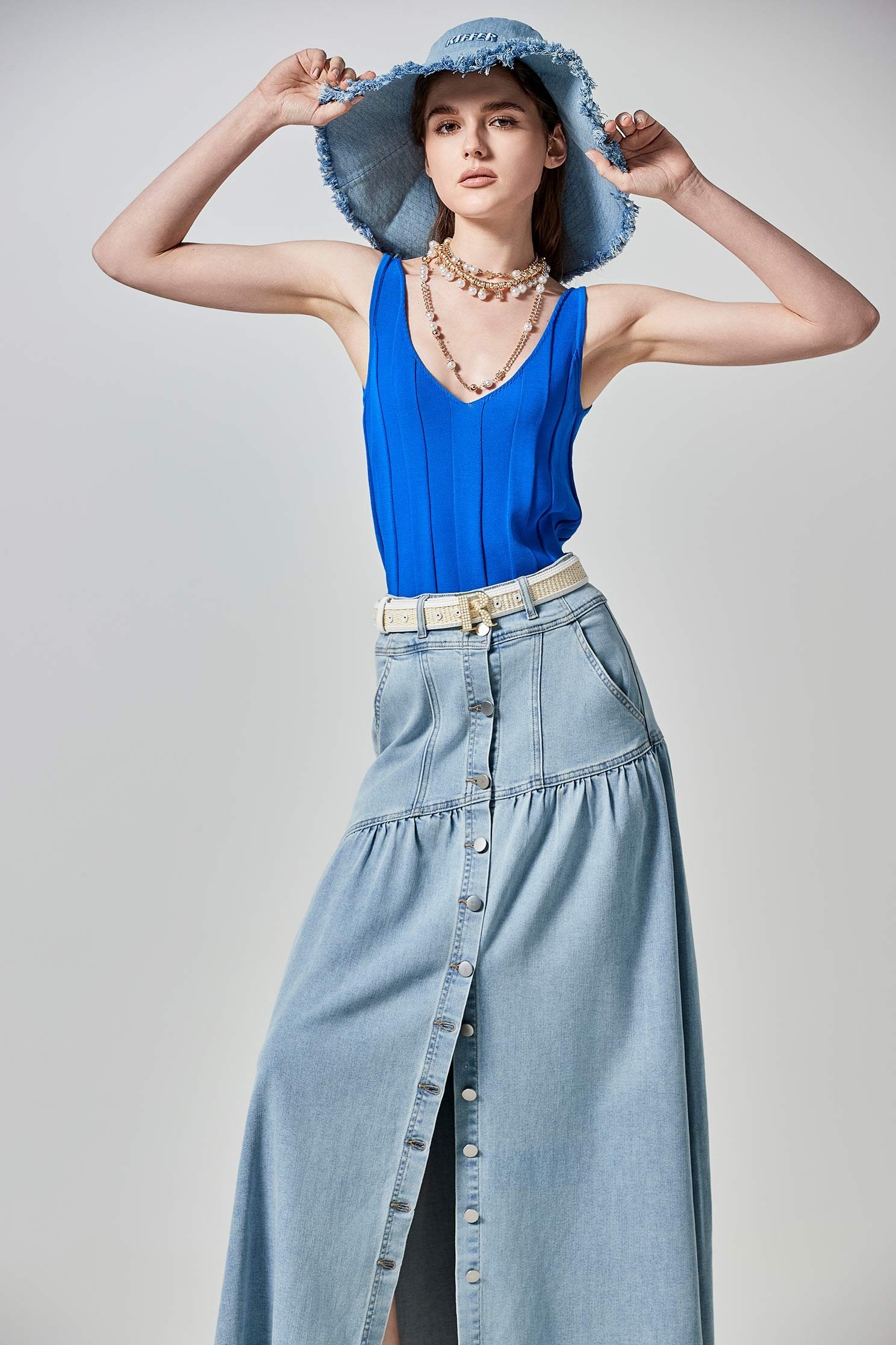 Button Front Maxi Denim SkirtButton Front Maxi Denim Skirt,Season (SS) Look,Denim,Denim skirts,Midi skirts