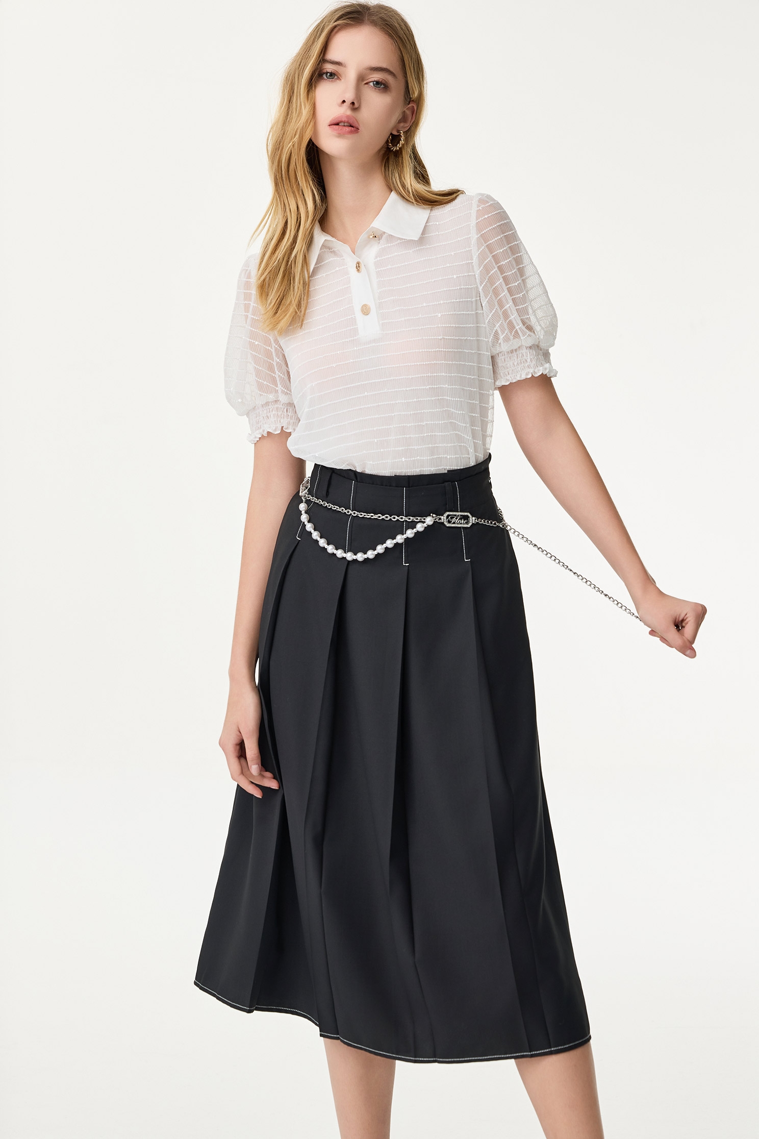 Black Pleated Midi SkirtBlack Pleated Midi Skirt,Season (SS) Look,Midi skirts