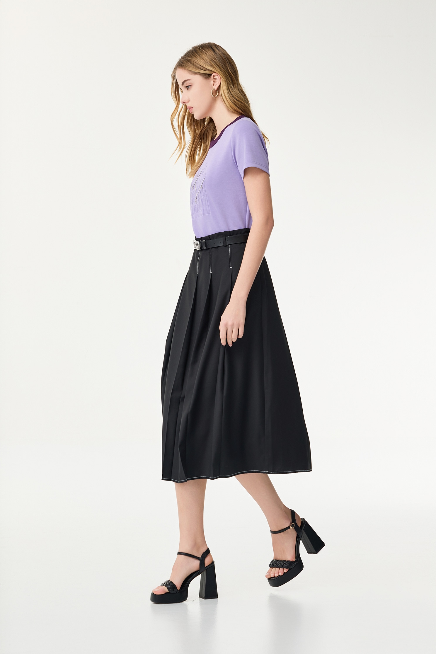 Black Pleated Midi SkirtBlack Pleated Midi Skirt,Season (SS) Look,Midi skirts