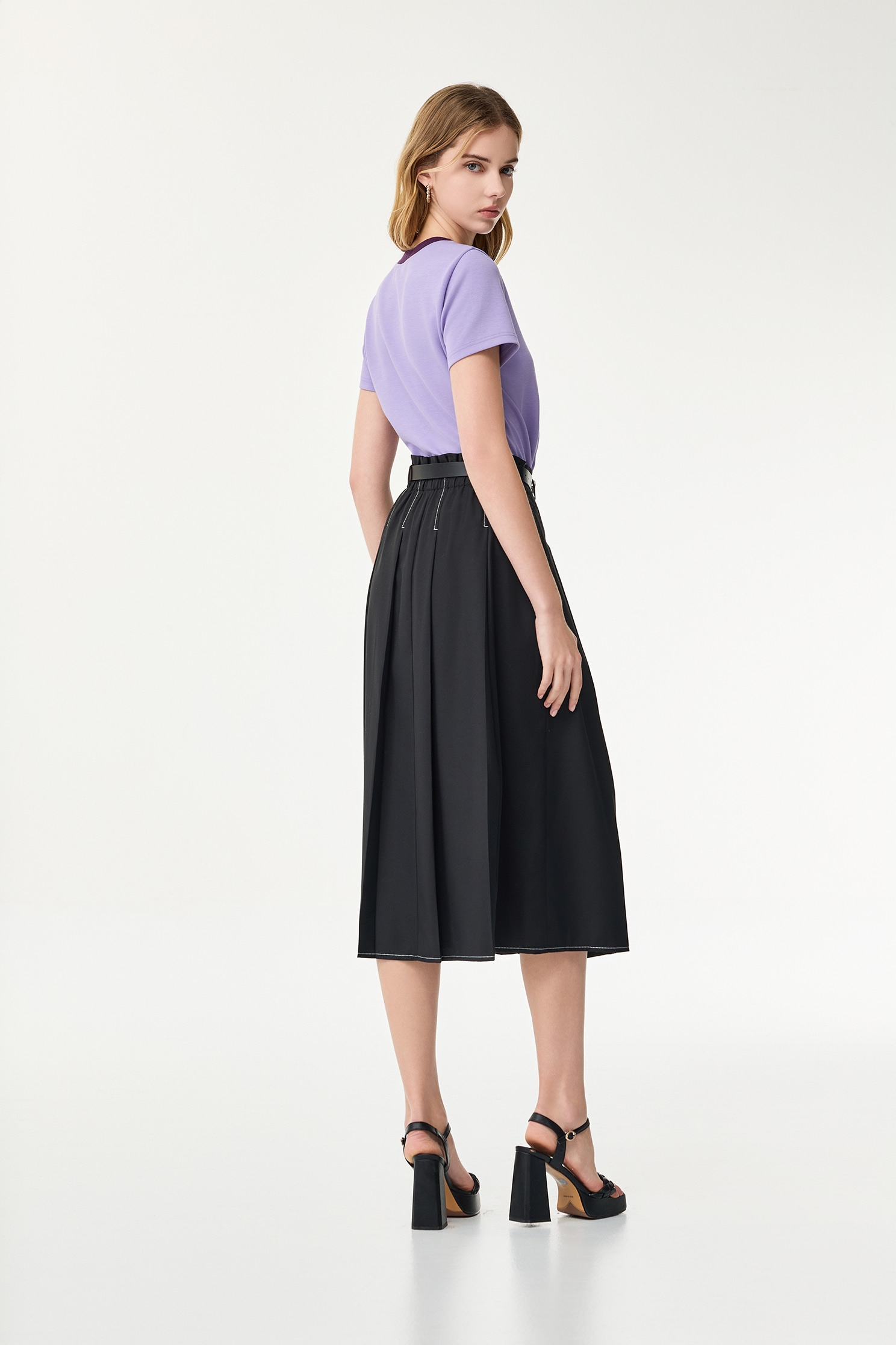 Black Pleated Midi SkirtBlack Pleated Midi Skirt,Season (SS) Look,Midi skirts