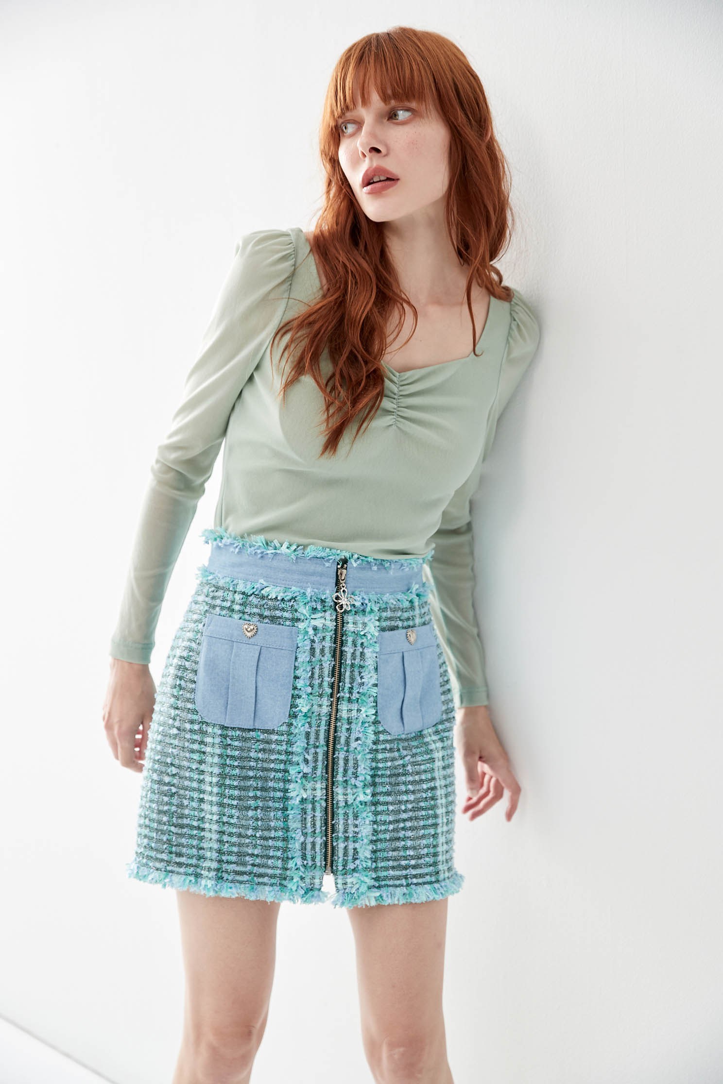 Denim Contrast Tweed SkirtContrast denim tweed skirt,co-ord sets,Denim,Mini skirts,Season (AW) Look,Pencil skirts,upperclass