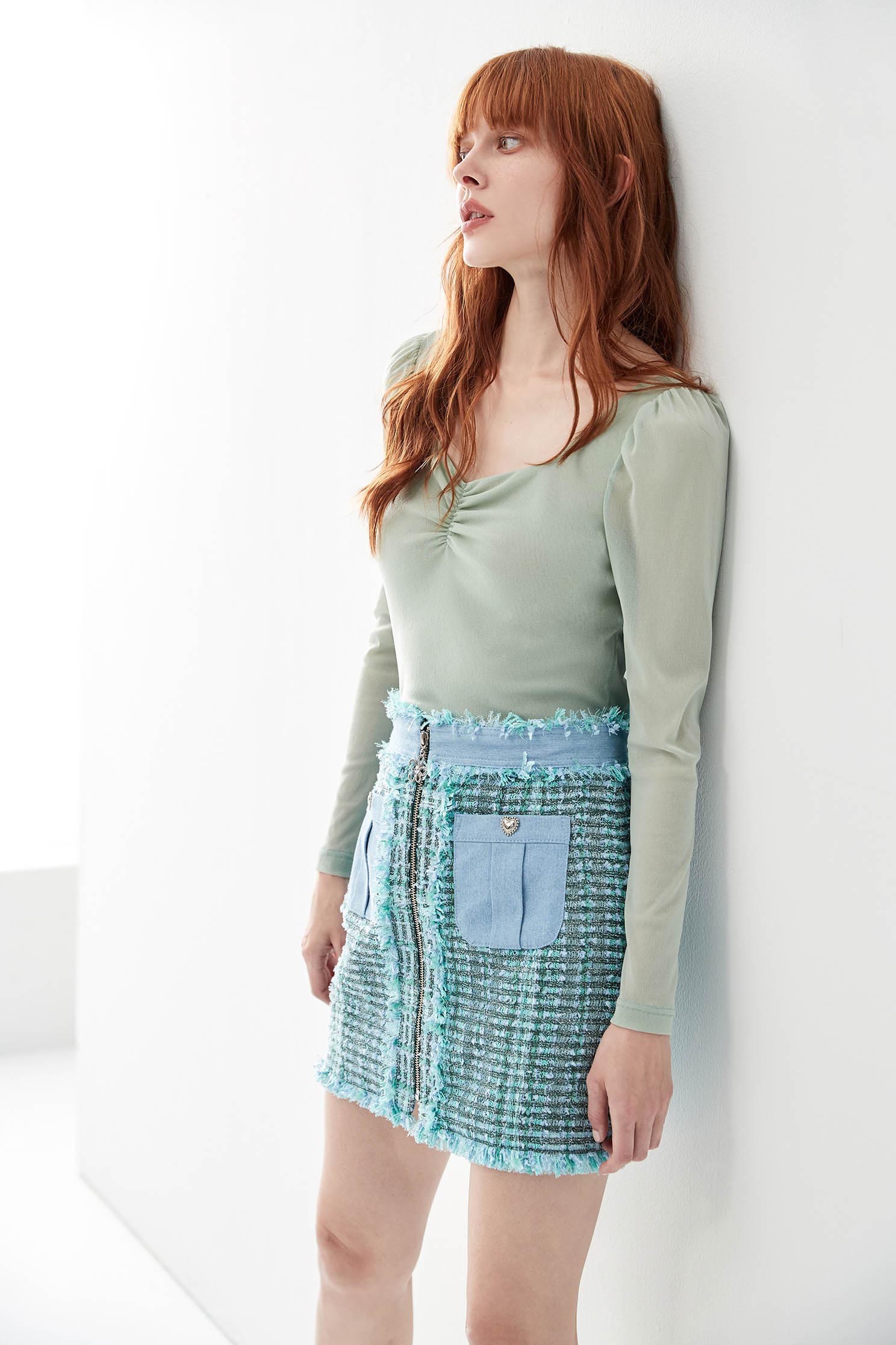 Denim Contrast Tweed SkirtContrast denim tweed skirt,co-ord sets,Denim,Mini skirts,Season (AW) Look,Pencil skirts,upperclass