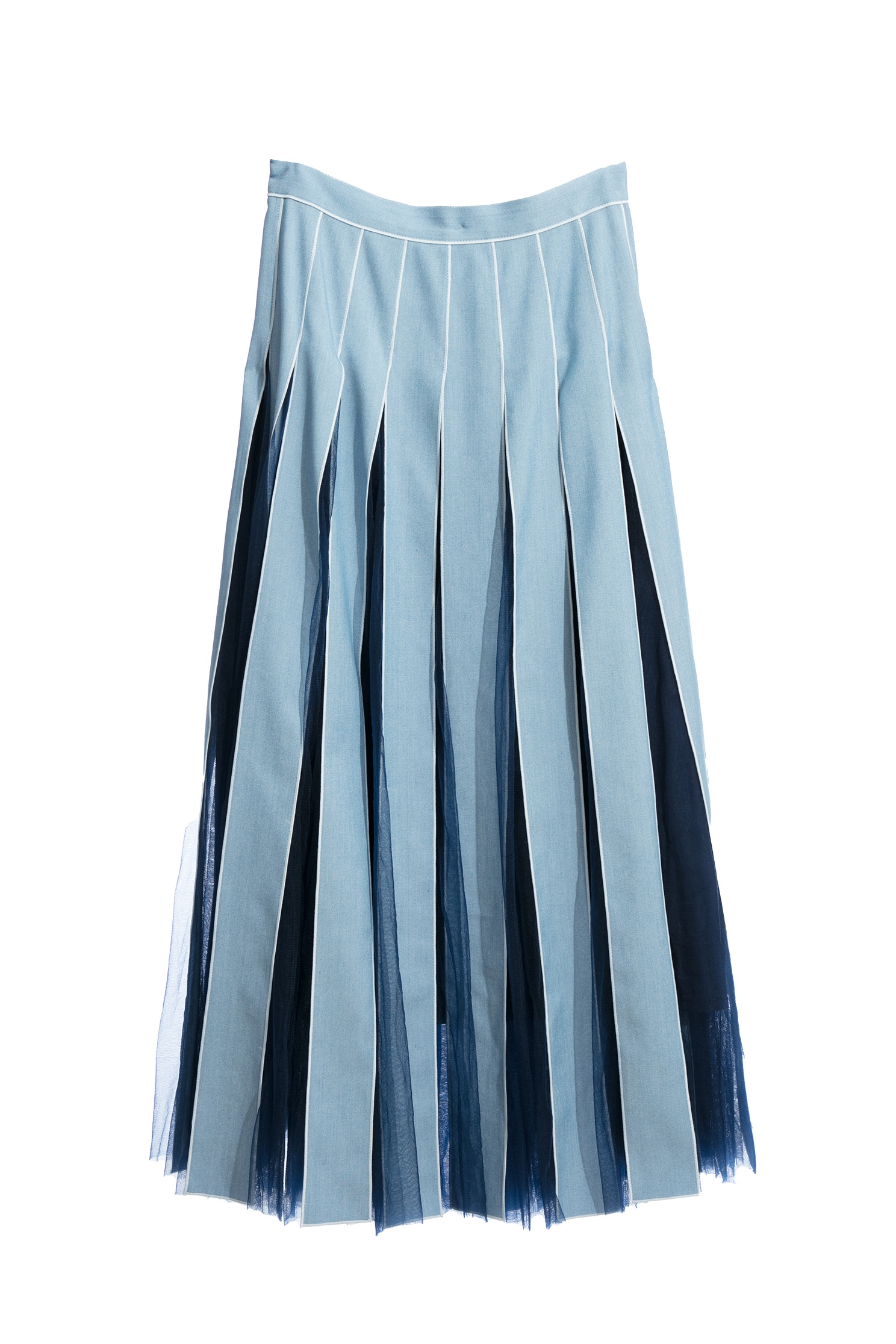 Denim With Mesh Patchwork Maxi SkirtDenim With Mesh Patchwork Maxi Skirt,Denim,Pleated skirts,Season (AW) Look,Mesh fabric,Midi skirts