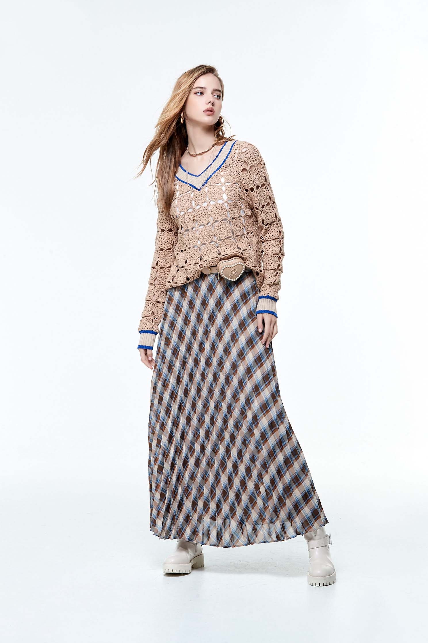 Pleated Checkered Maxi SkirtPleated Checkered Maxi Skirt,Plaid,Pleated skirts,Season (AW) Look,Midi skirts,Chiffon