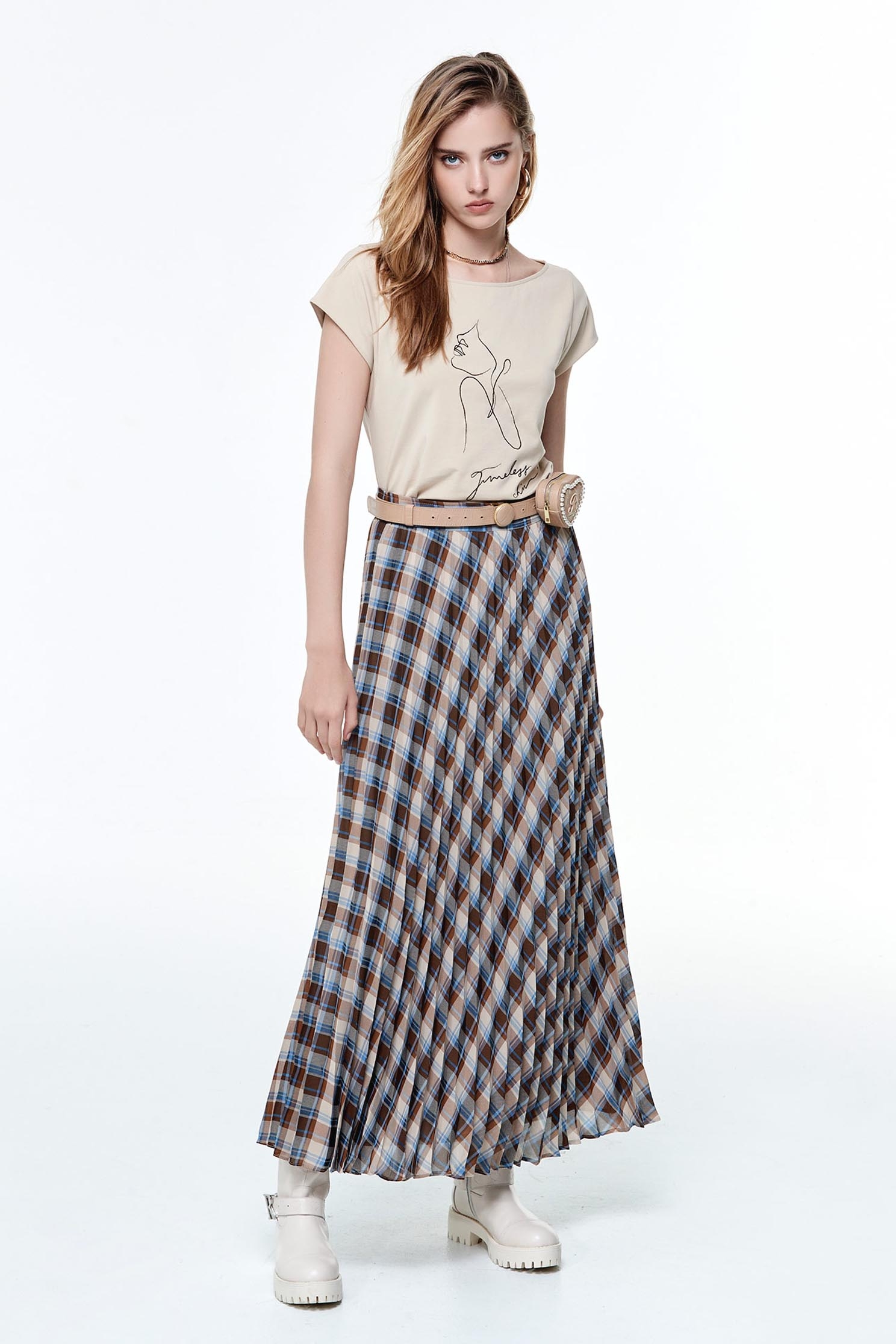 Pleated Checkered Maxi SkirtPleated Checkered Maxi Skirt,Plaid,Pleated skirts,Season (AW) Look,Midi skirts,Chiffon