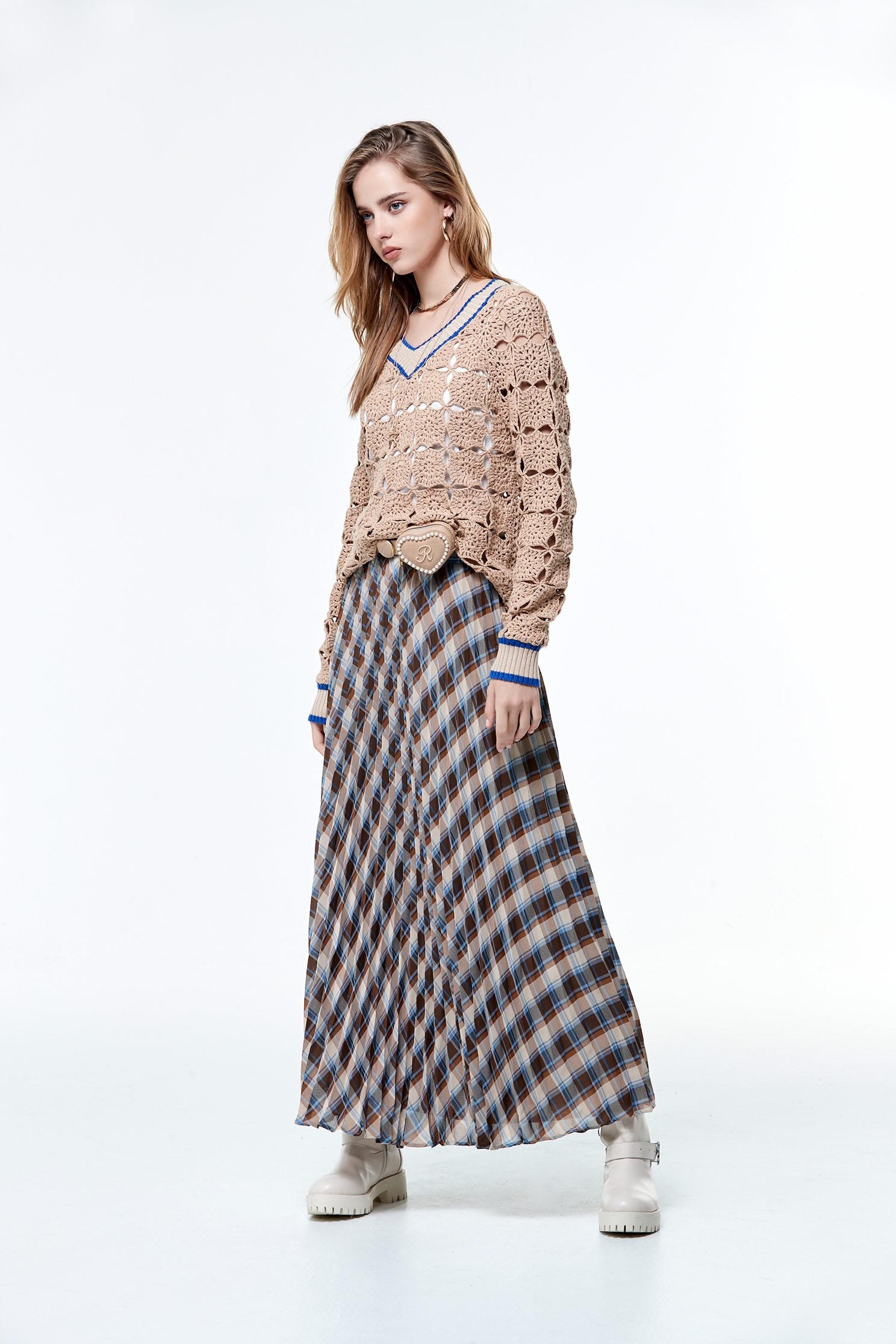 Pleated Checkered Maxi SkirtPleated Checkered Maxi Skirt,Plaid,Pleated skirts,Season (AW) Look,Midi skirts,Chiffon