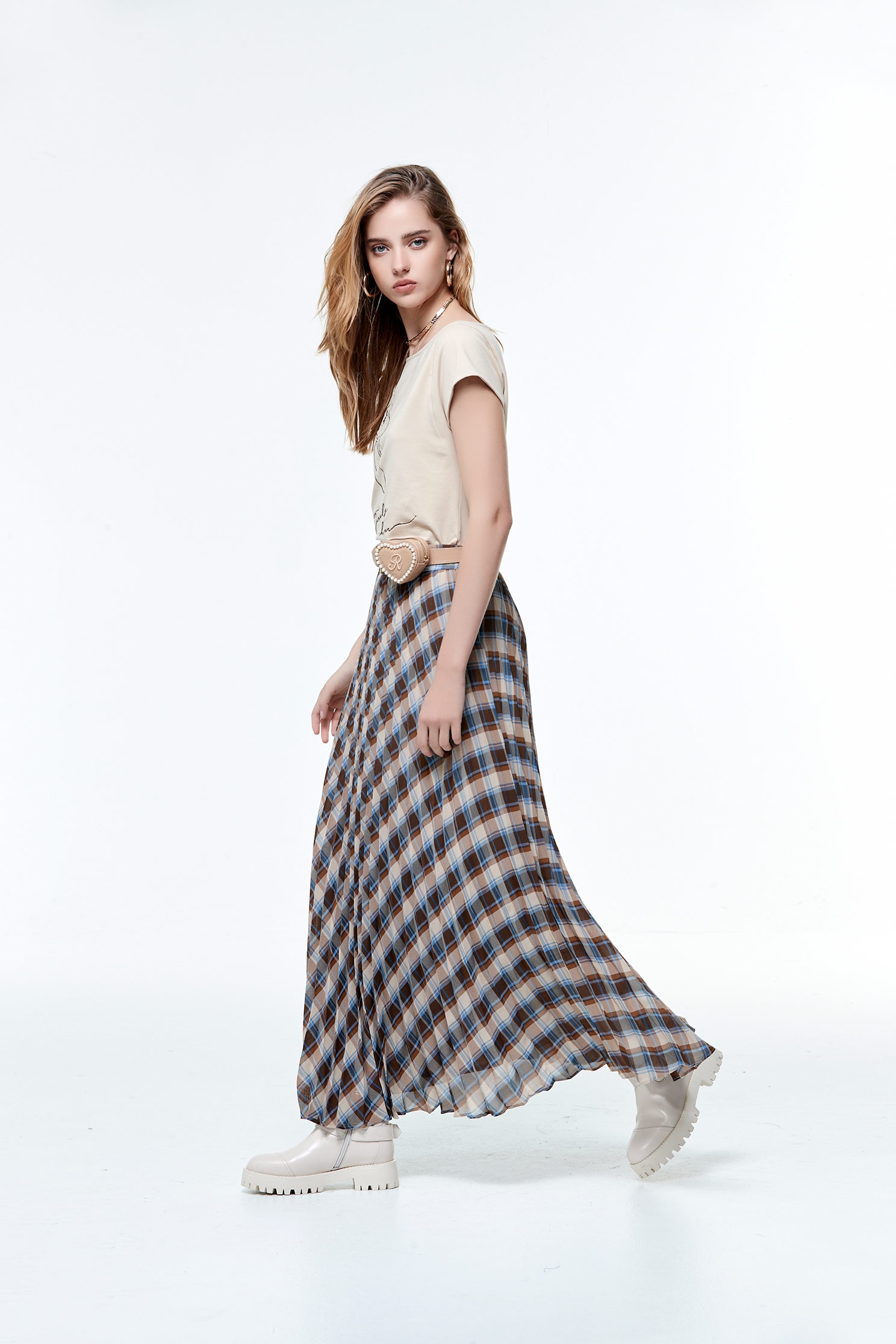 Pleated Checkered Maxi SkirtPleated Checkered Maxi Skirt,Plaid,Pleated skirts,Season (AW) Look,Midi skirts,Chiffon