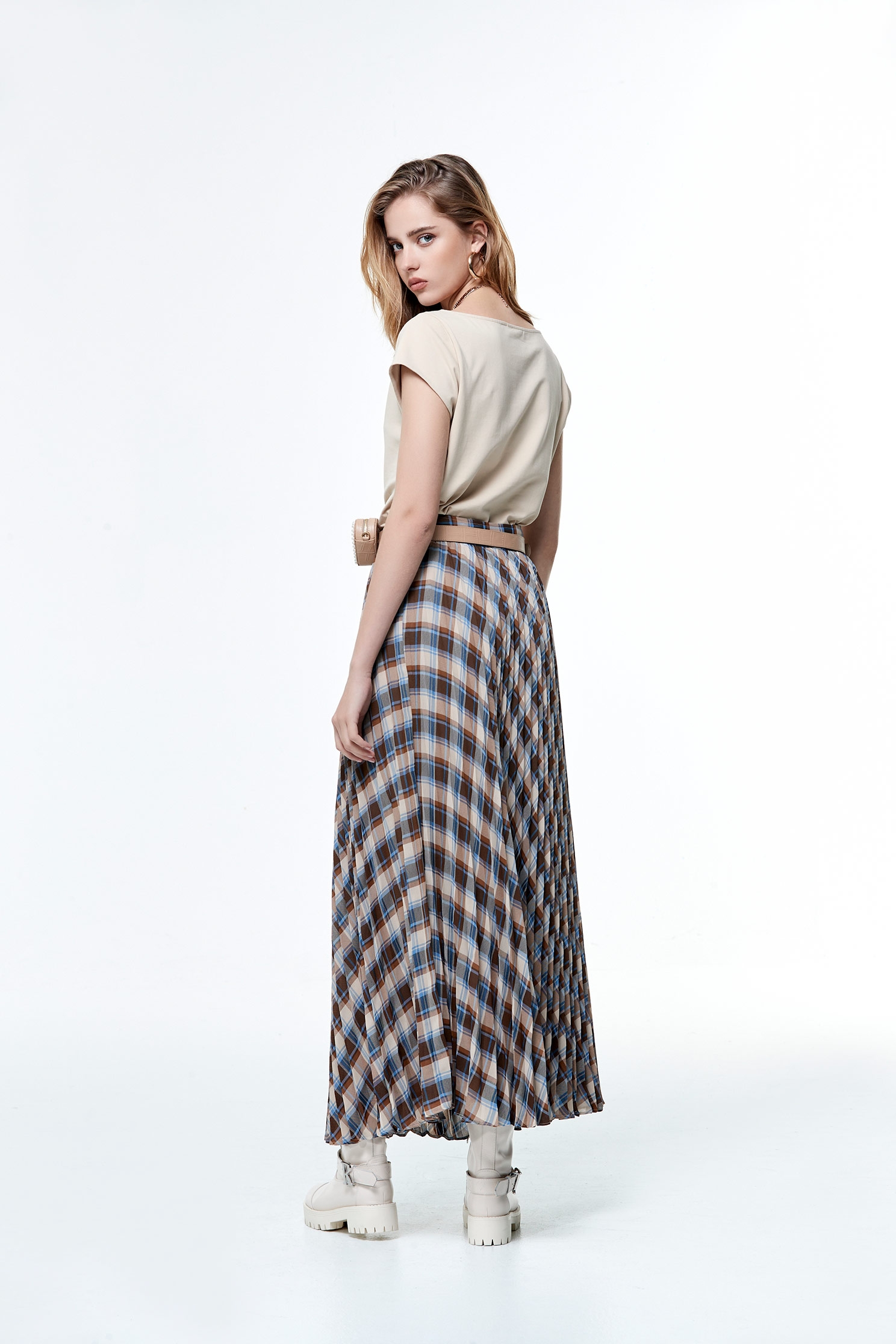 Pleated Checkered Maxi SkirtPleated Checkered Maxi Skirt,Plaid,Pleated skirts,Season (AW) Look,Midi skirts,Chiffon