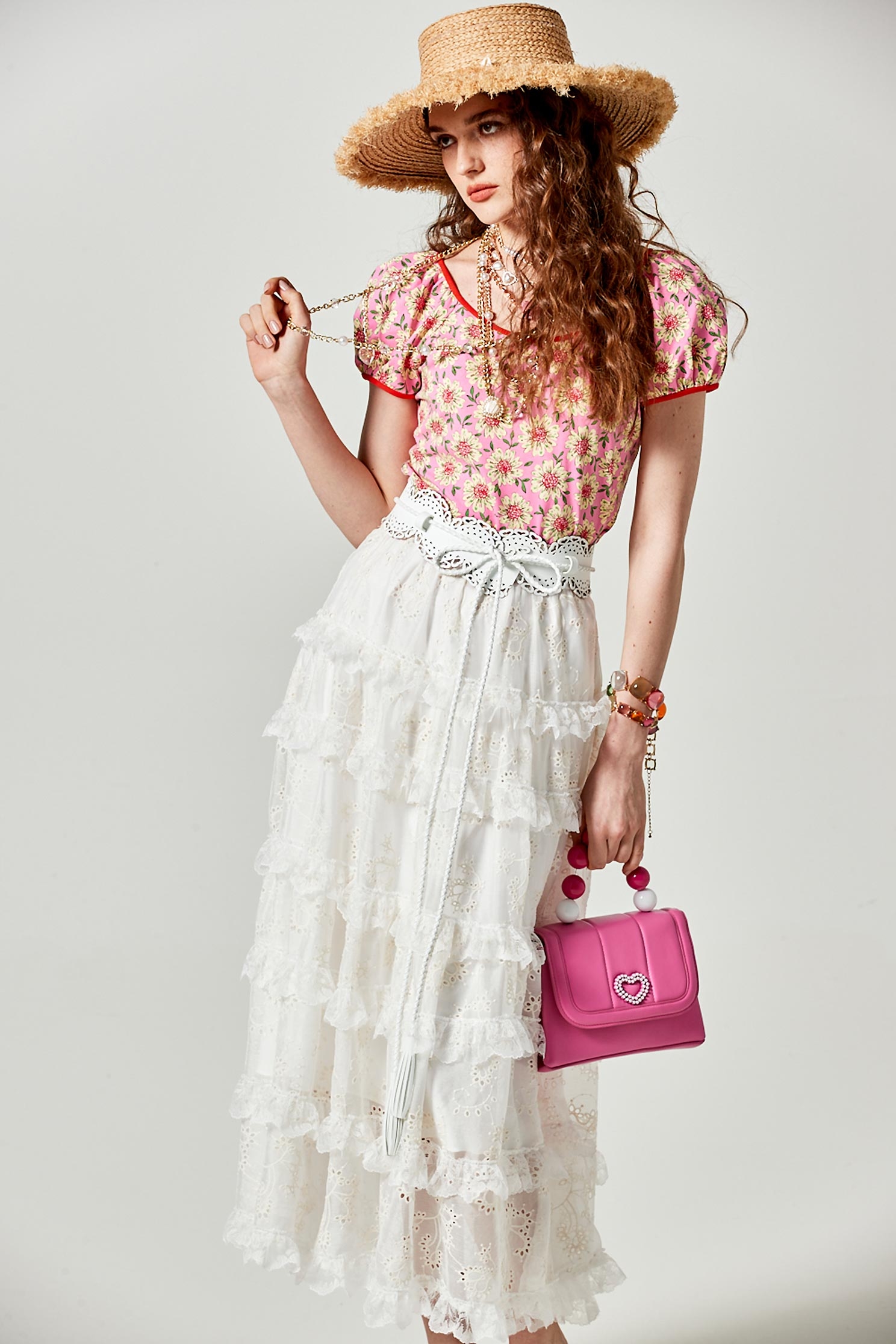 Floral Embroidery Tiered SkirtFloral Embroidery Tiered Skirt,Embroidered,Season (SS) Look,Embroidered,Lace,Midi skirts,Chiffon