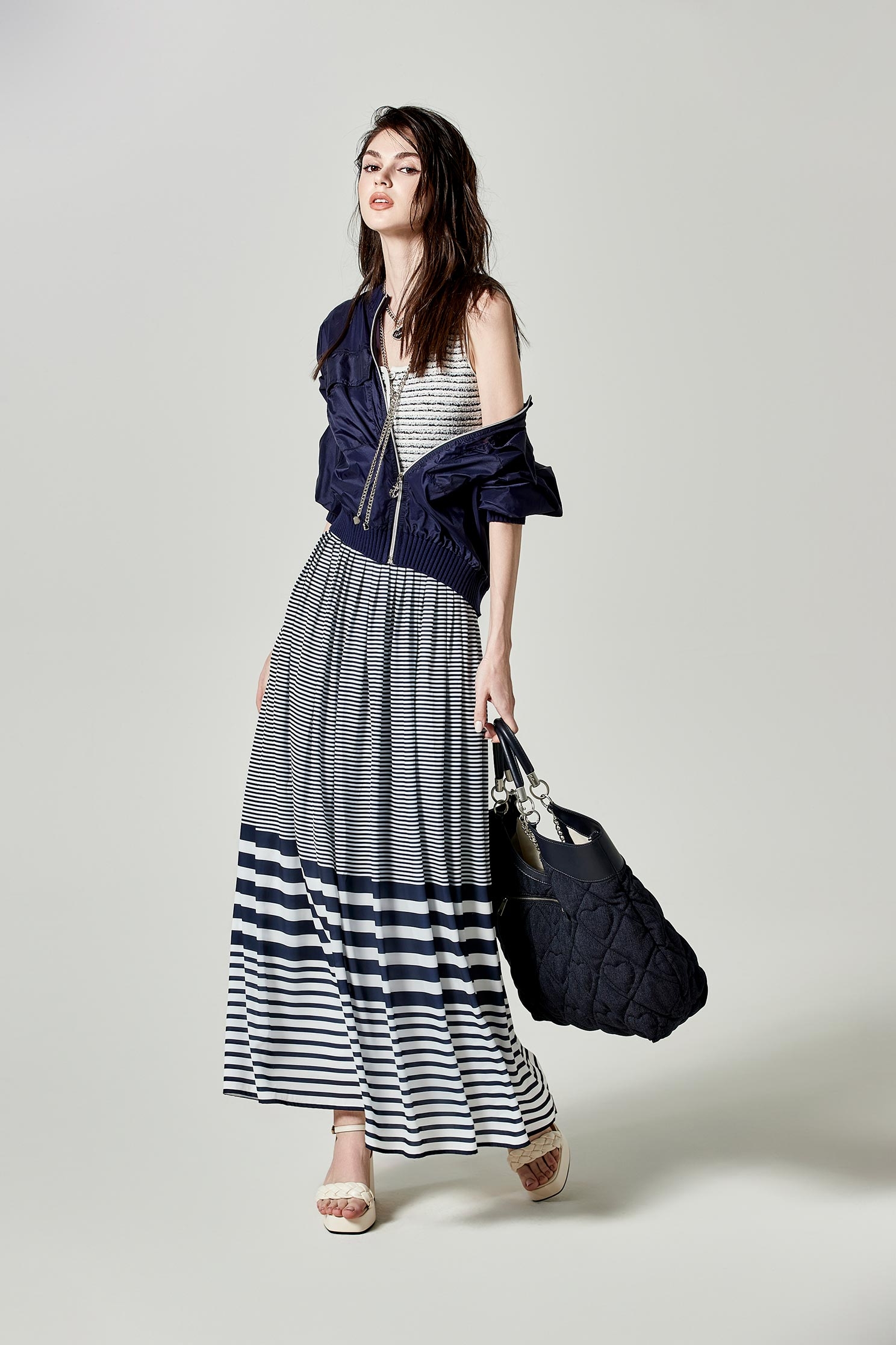 Navy Stripe Maxi SkirtNavy Stripe Maxi Skirt,Season (SS) Look,Midi skirts