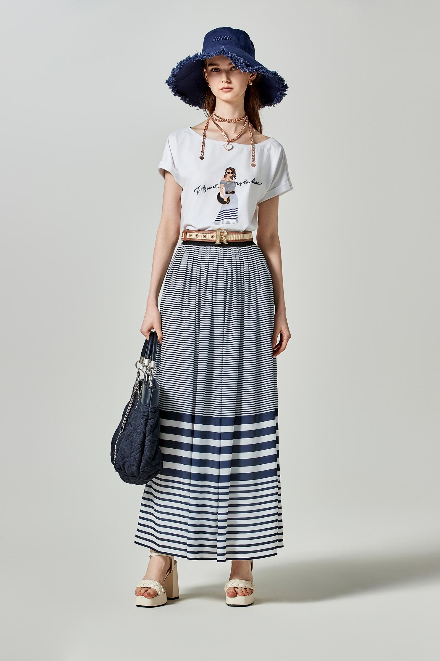 Navy Stripe Maxi SkirtNavy Stripe Maxi Skirt,Season (SS) Look,Midi skirts