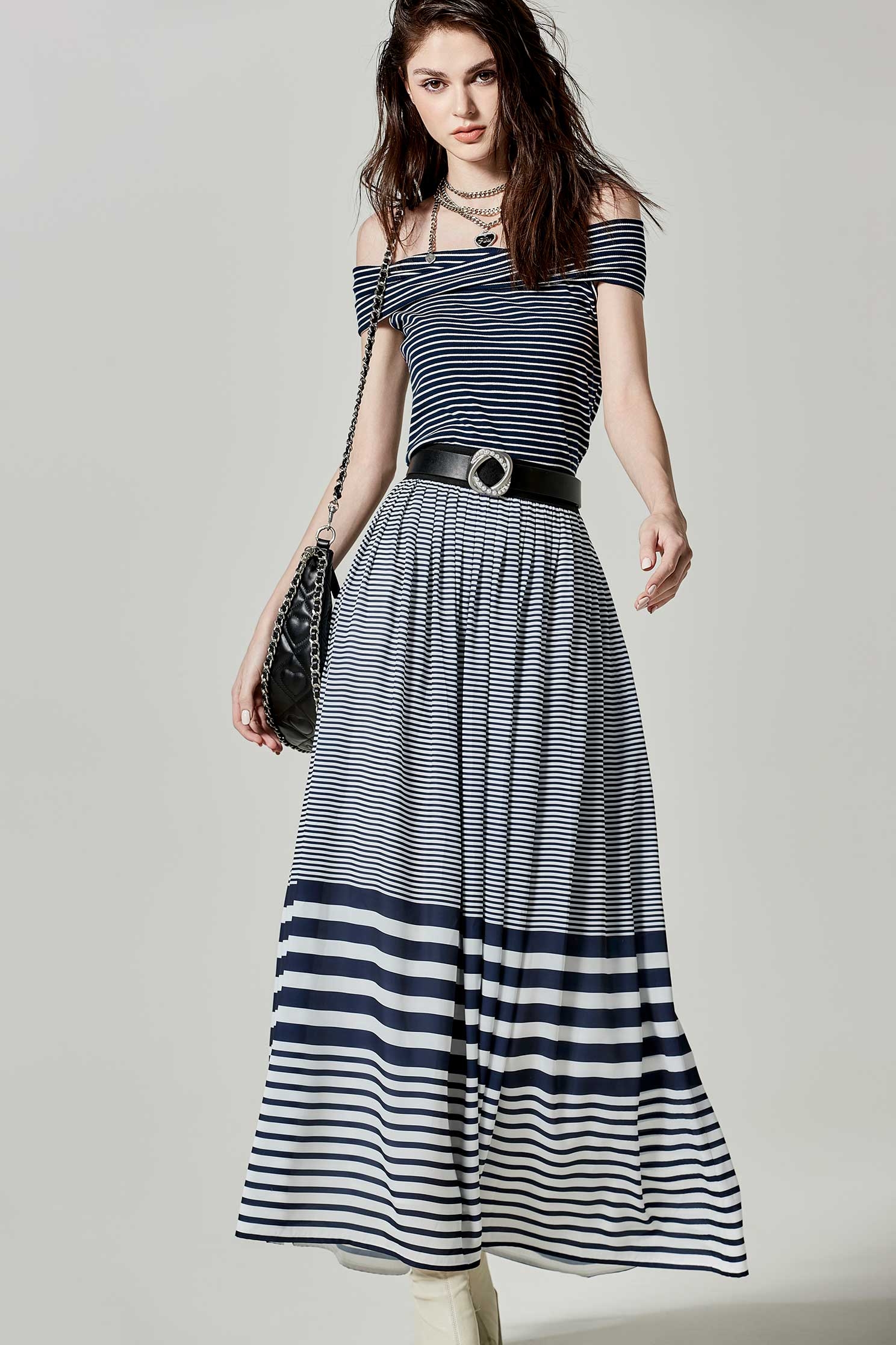 Navy Stripe Maxi SkirtNavy Stripe Maxi Skirt,Season (SS) Look,Midi skirts